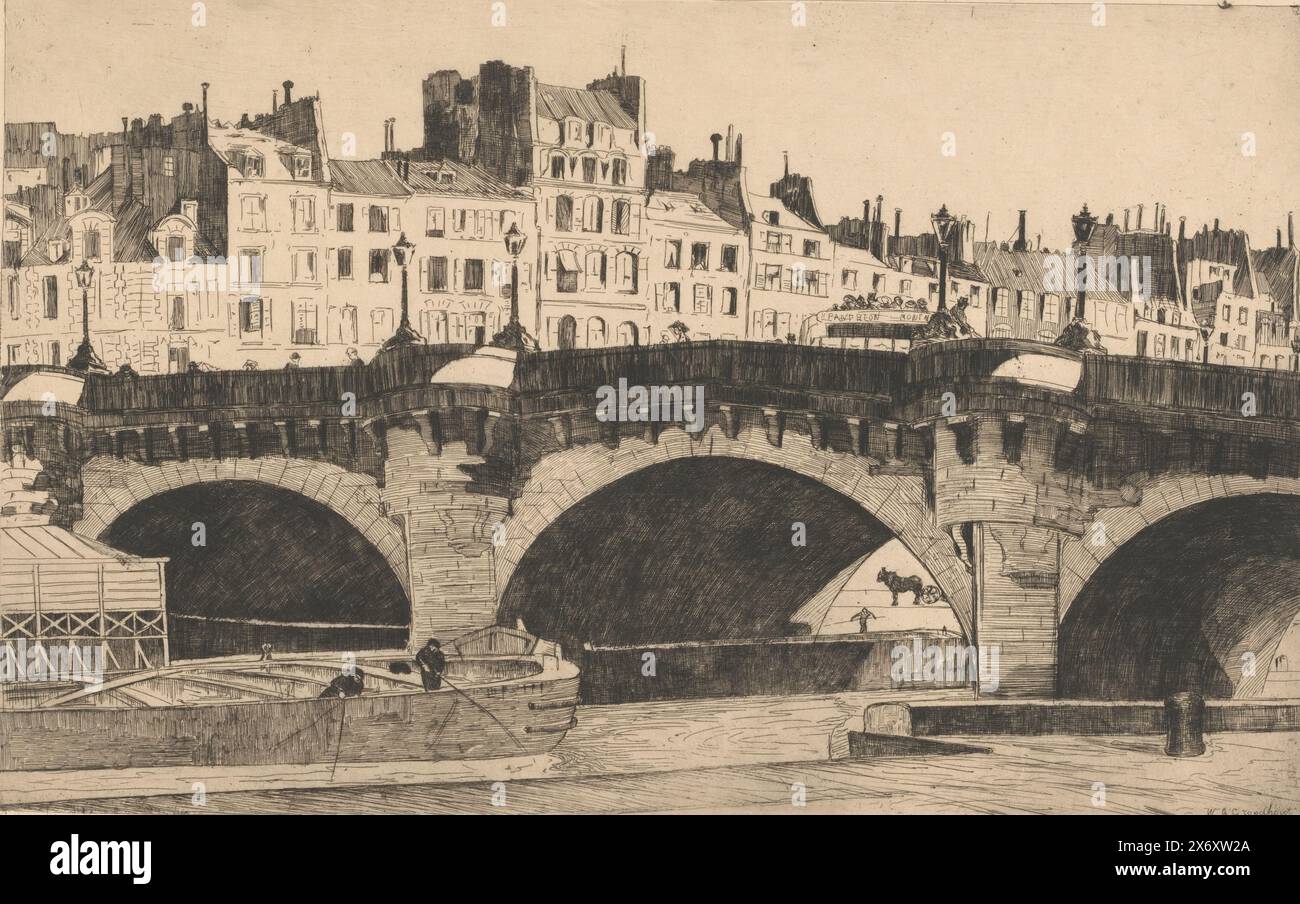Bridge in Paris, The object contains two more stamps, one with the number 69 and the other with the text: W. A. u200bu200bGrondhout / Paris / Bridge., print, print maker: Willem Adrianus Grondhout, (mentioned on object), 1888 - 1934, paper, etching, height, 299 mm × width, 473 mm Stock Photo