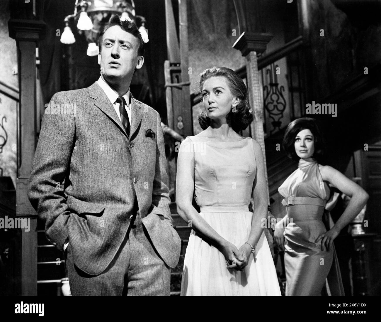 Tom Poston, Scott, Fenella Fielding, onset of the film, "The Old Dark House", Columbia
