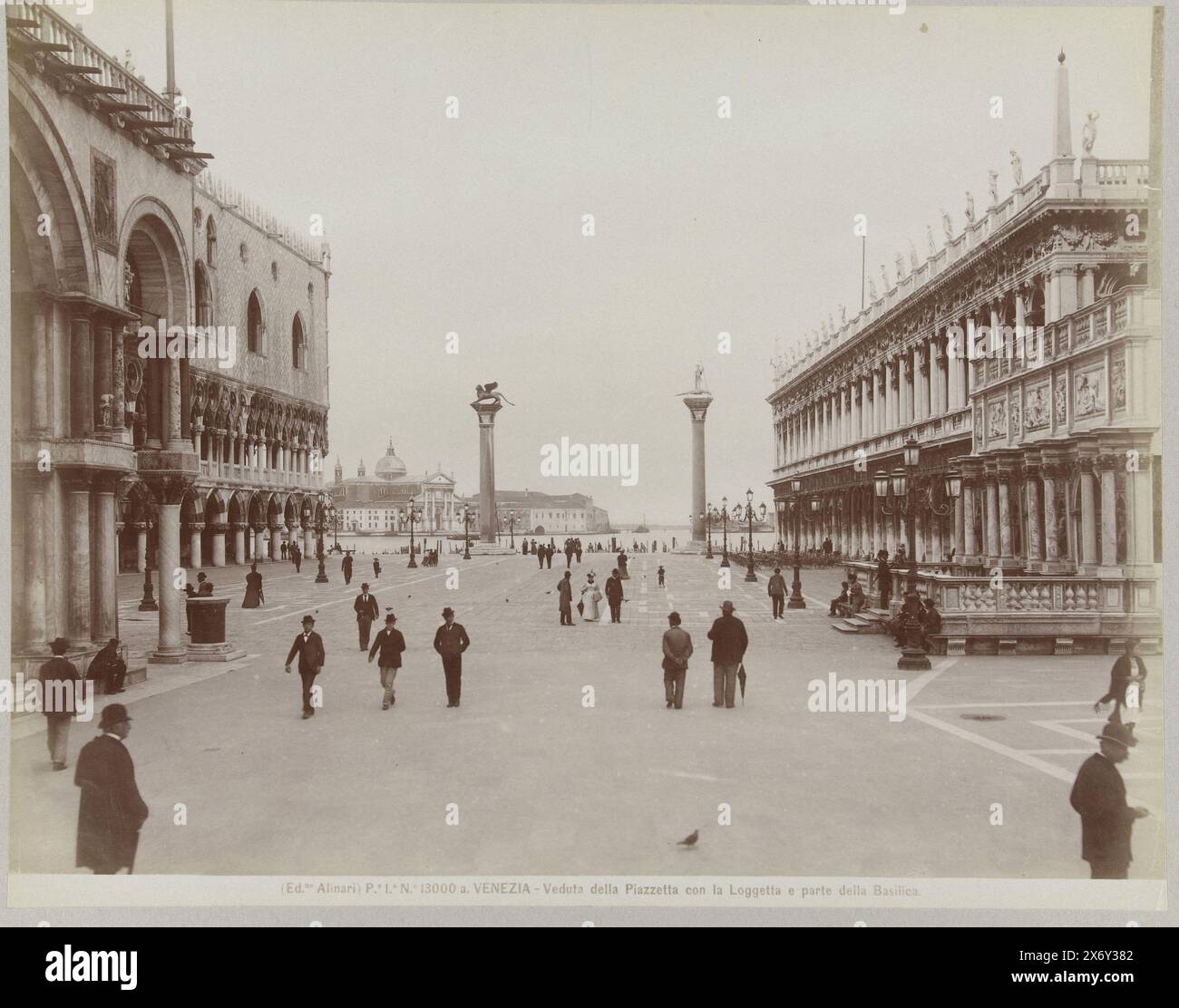 Piazzetta, San Marco, Palazzo Ducale (Doge's Palace) and Loggetta, Venice, P.e 1.a N.o 13000. VENEZIA - Veduta della Piazzetta con la Loggetta e parte della Basilica. (title on object), photograph, Fratelli Alinari, (mentioned on object), publisher: Fratelli Alinari, (mentioned on object), Florence, c. 1880 - c. 1895, paper, albumen print, height, 198 mm × width, 254 mm, height, 242 mm × width, 327 mm Stock Photo