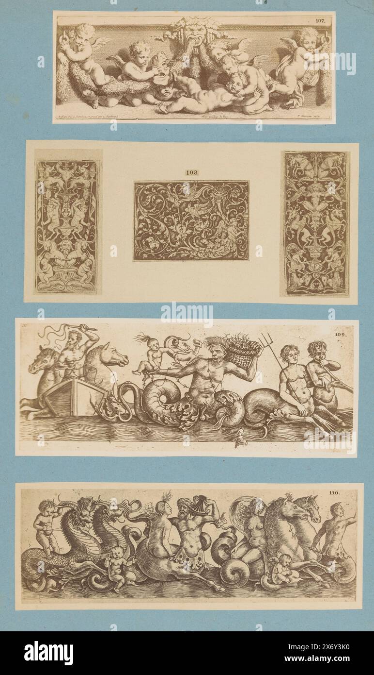 Reproduction Putti Four photo reproductions of prints, Top (107) print with seven putti by ...