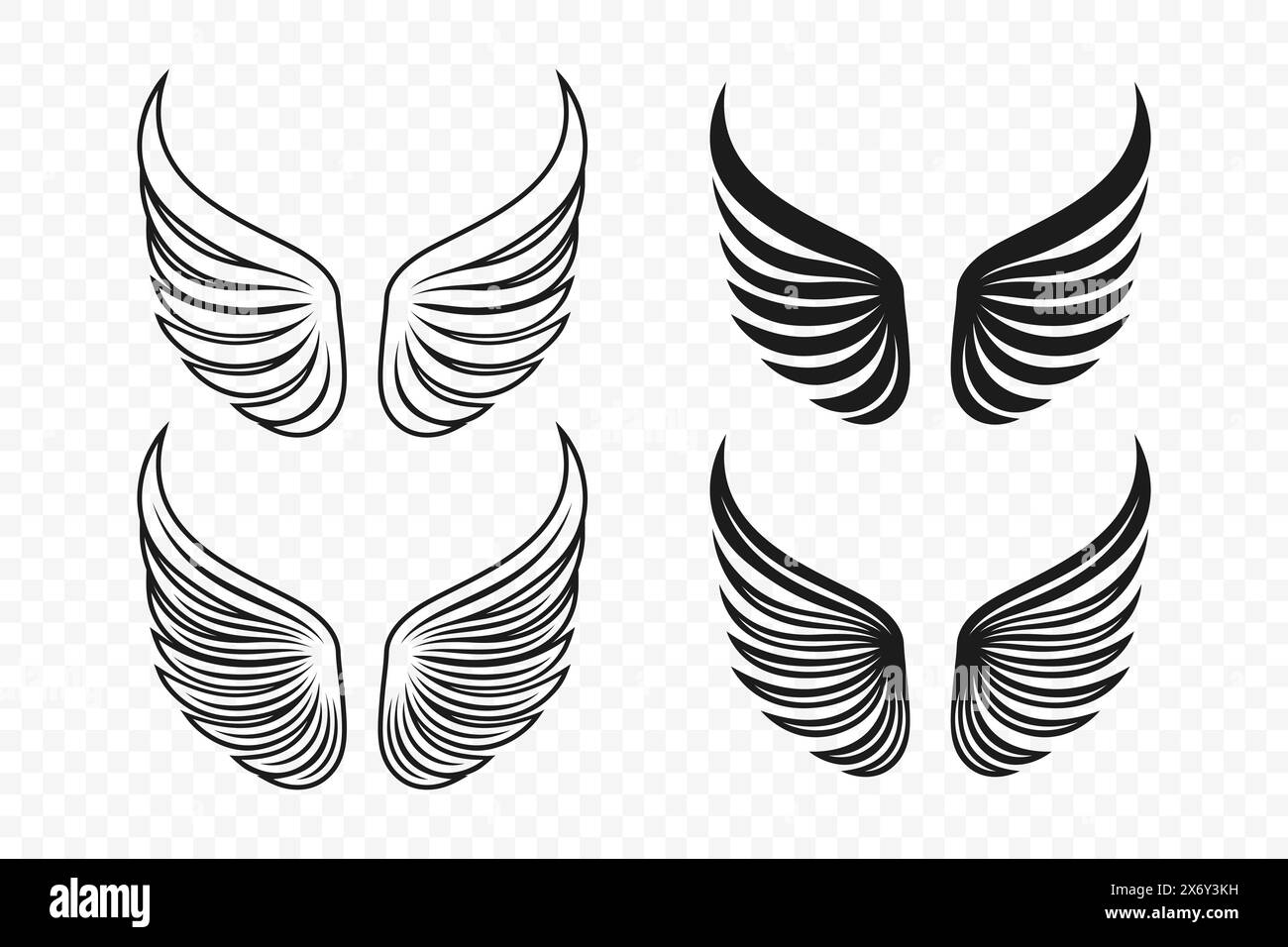 Vector Wing Icon Set. Vintage Angel Wings Silhouette, Icons, Logo Design Template, Clipart Collection. Cupid, Bird Wings. Vector Illustration Stock Vector
