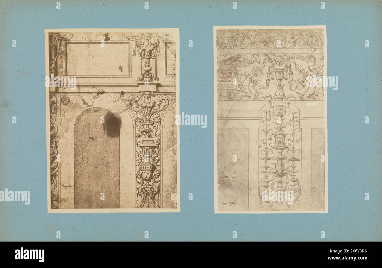 Grotesque Drawings Two photo reproductions of drawings of wall decorations, Left (88) a ...