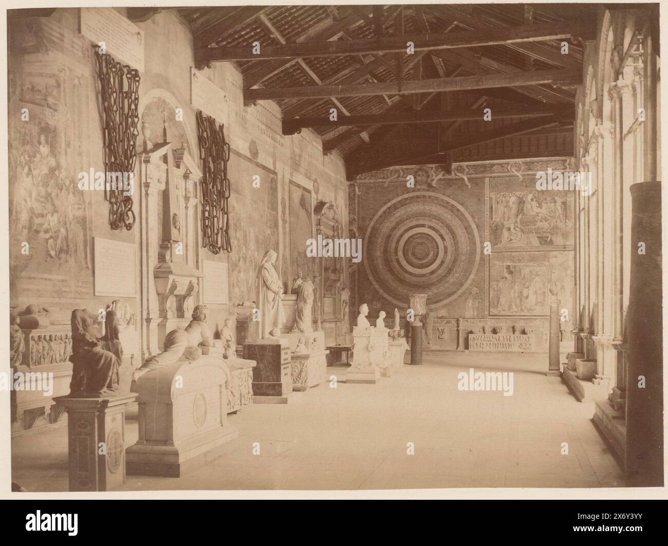 Interior of the west gallery in the Camposanto in Pisa, Italy, Galleria Ovest, del Camposanto (title on object), Pisa (series title on object), photograph, Alfredo Noack, (attributed to), Pisa, 1858 - 1893, cardboard, albumen print, height, 318 mm × width, 445 mm Stock Photo