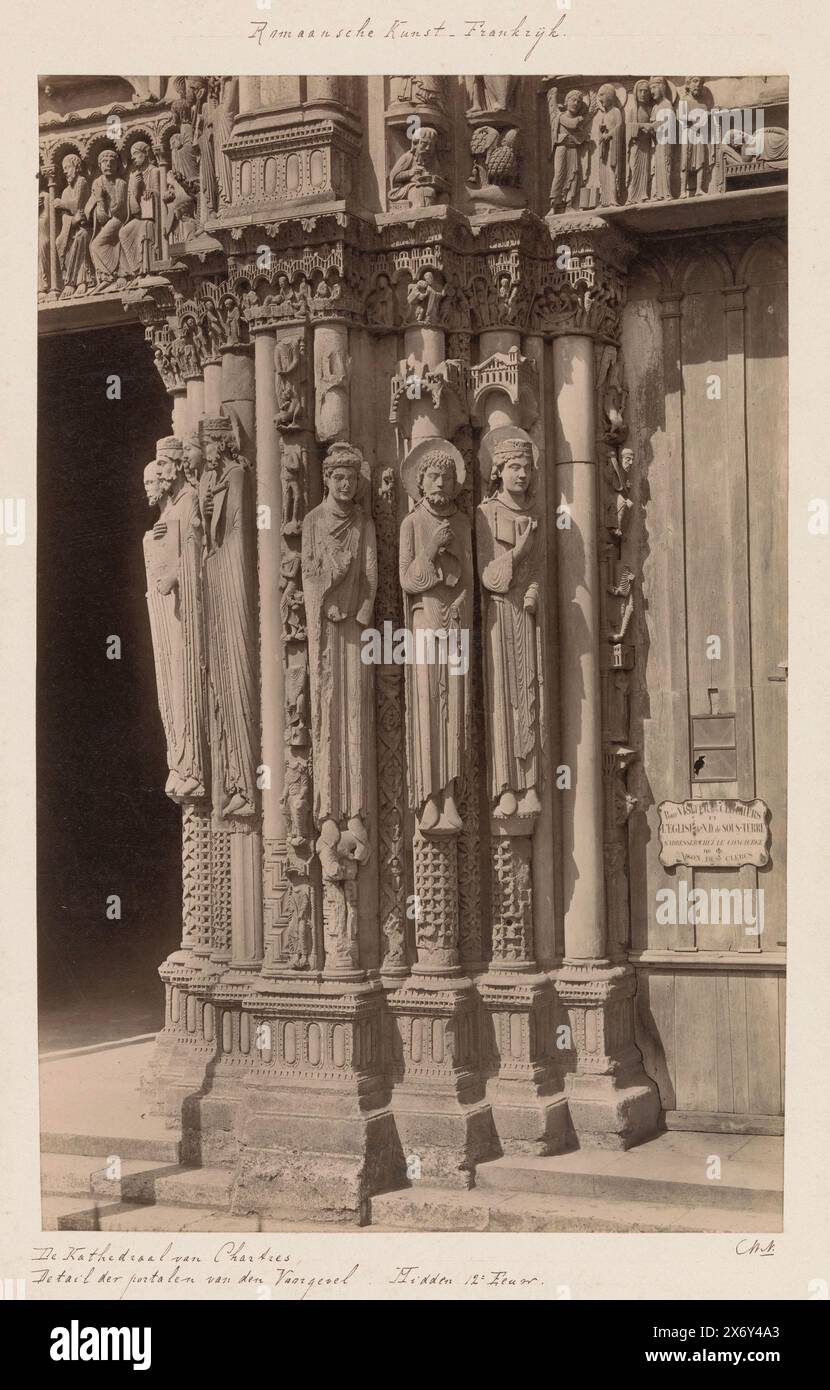 Sculptures at the portal of Chartres Cathedral, photograph, anonymous, Chartres, c. 1875 - c. 1900, cardboard, albumen print, height, 268 mm × width, 172 mm Stock Photo