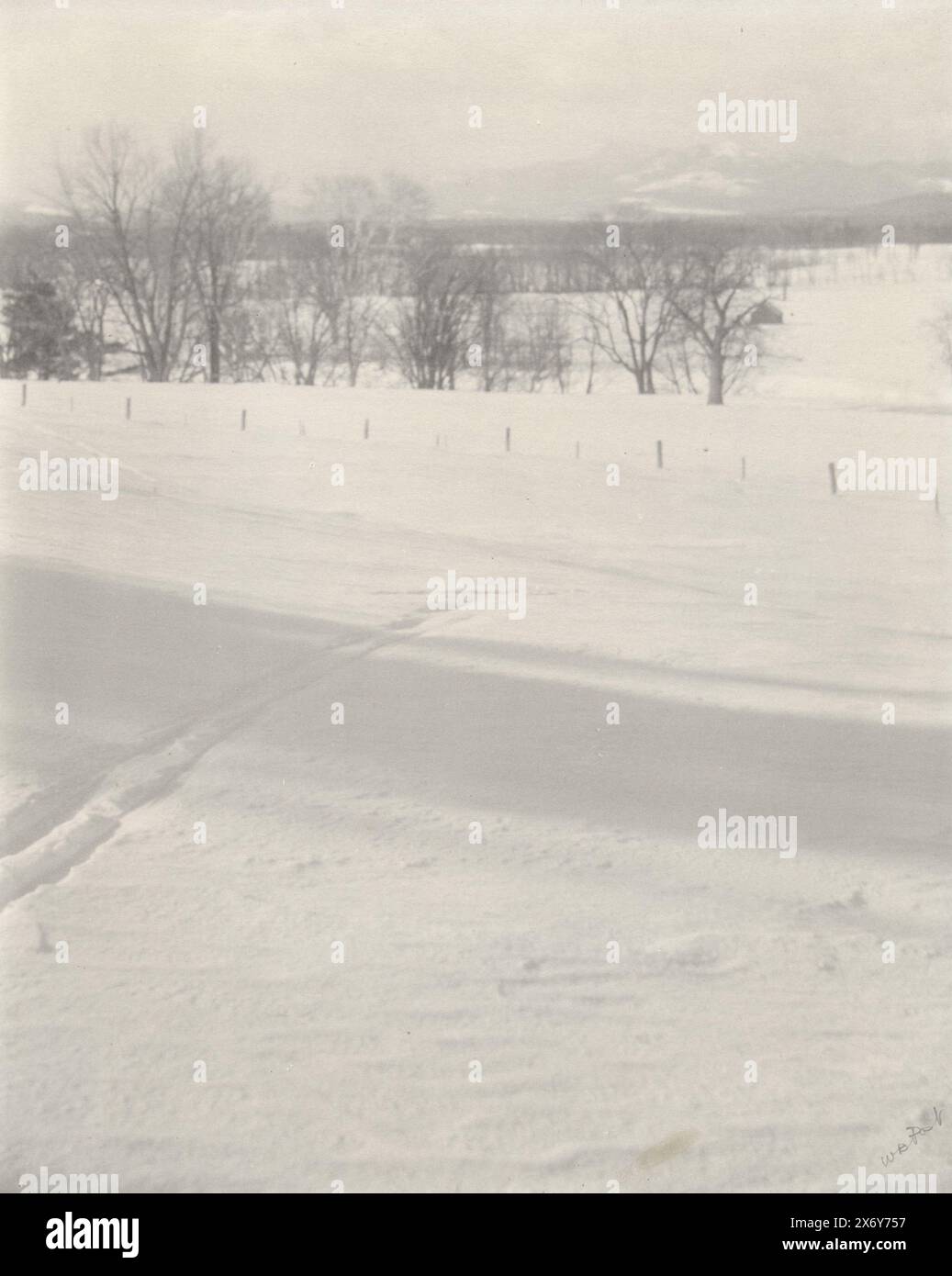 Snow landscape, photograph, William Boyd Post, (signed by artist), United States of America, 1880 - 1915, paper, height, 238 mm × width, 192 mm, height, 355 mm × width, 280 mm Stock Photo