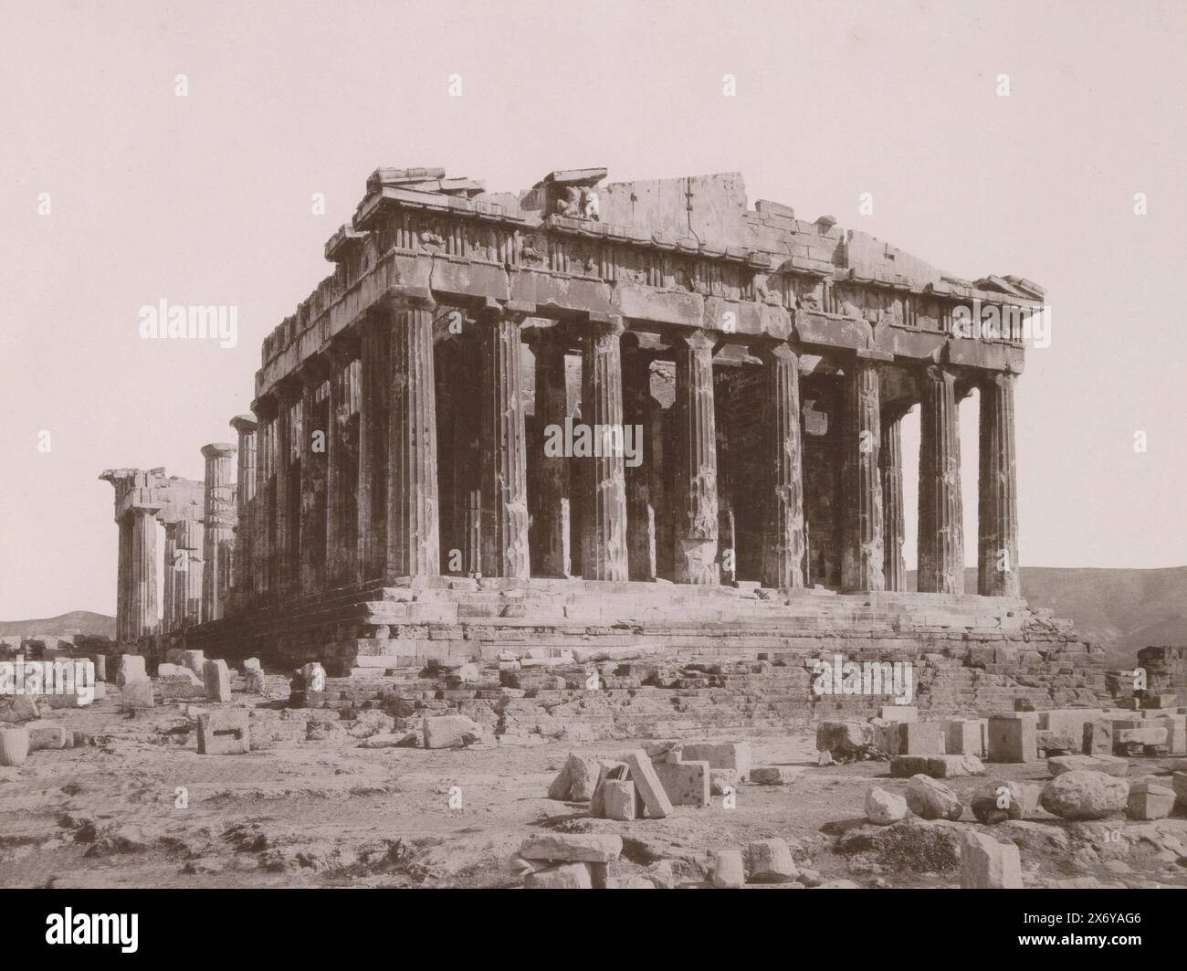 Parthenon on the Acropolis in Athens (west side), Part of Travel album with photos of sights in France, Greece and Turkey., photograph, Rhomaides Frères, (attributed to), Akropolis, c. 1880 - c. 1890, paper, collotype, height, 220 mm × width, 291 mm Stock Photo