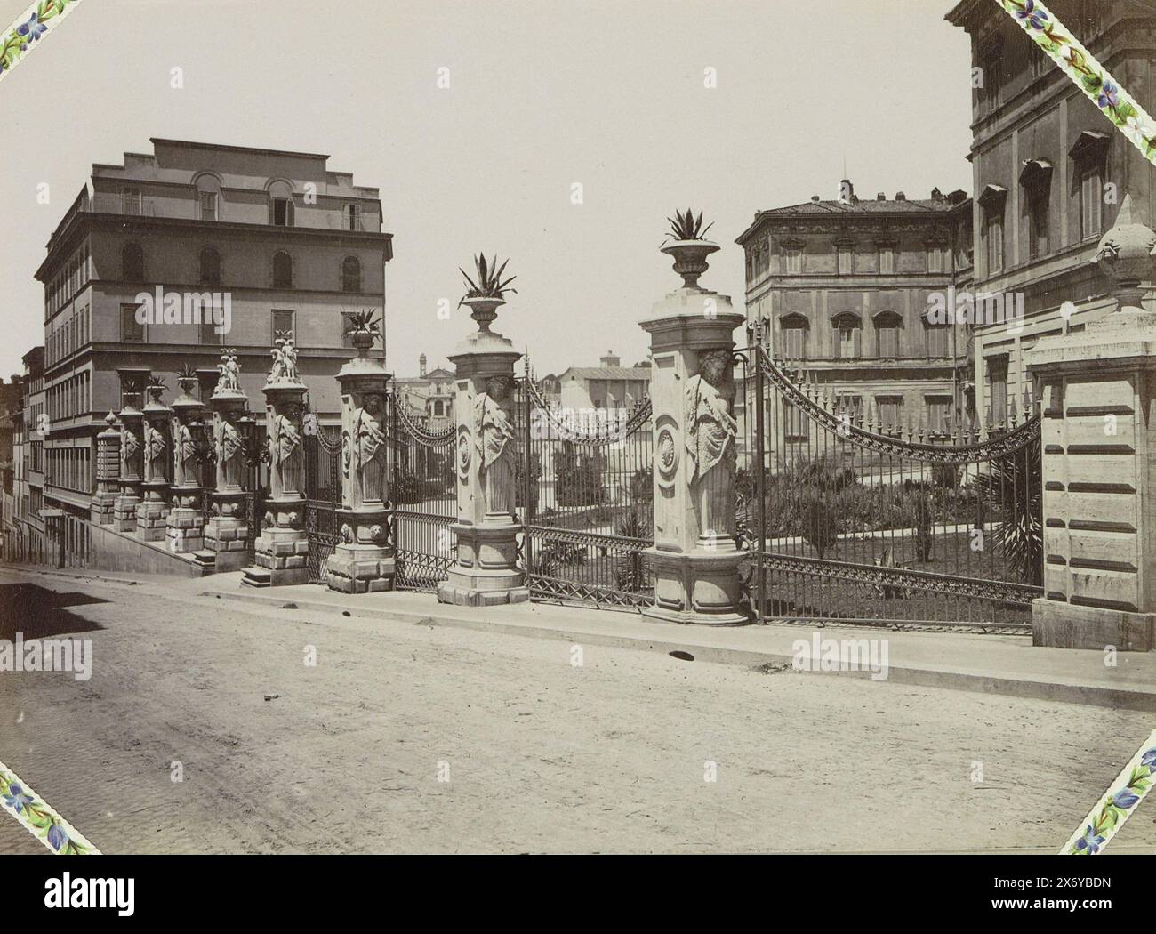 Entrance to the Palazzo Barberini in Rome, Cancelli esterni o ingresso al Palazzo Barberini. Roma (title on object), Part of Photo album with recordings of sights in Italian cities and works of art., photograph, anonymous, Rome, c. 1860 - c. 1900, photographic support, albumen print, height, 187 mm × width, 248 mm Stock Photo
