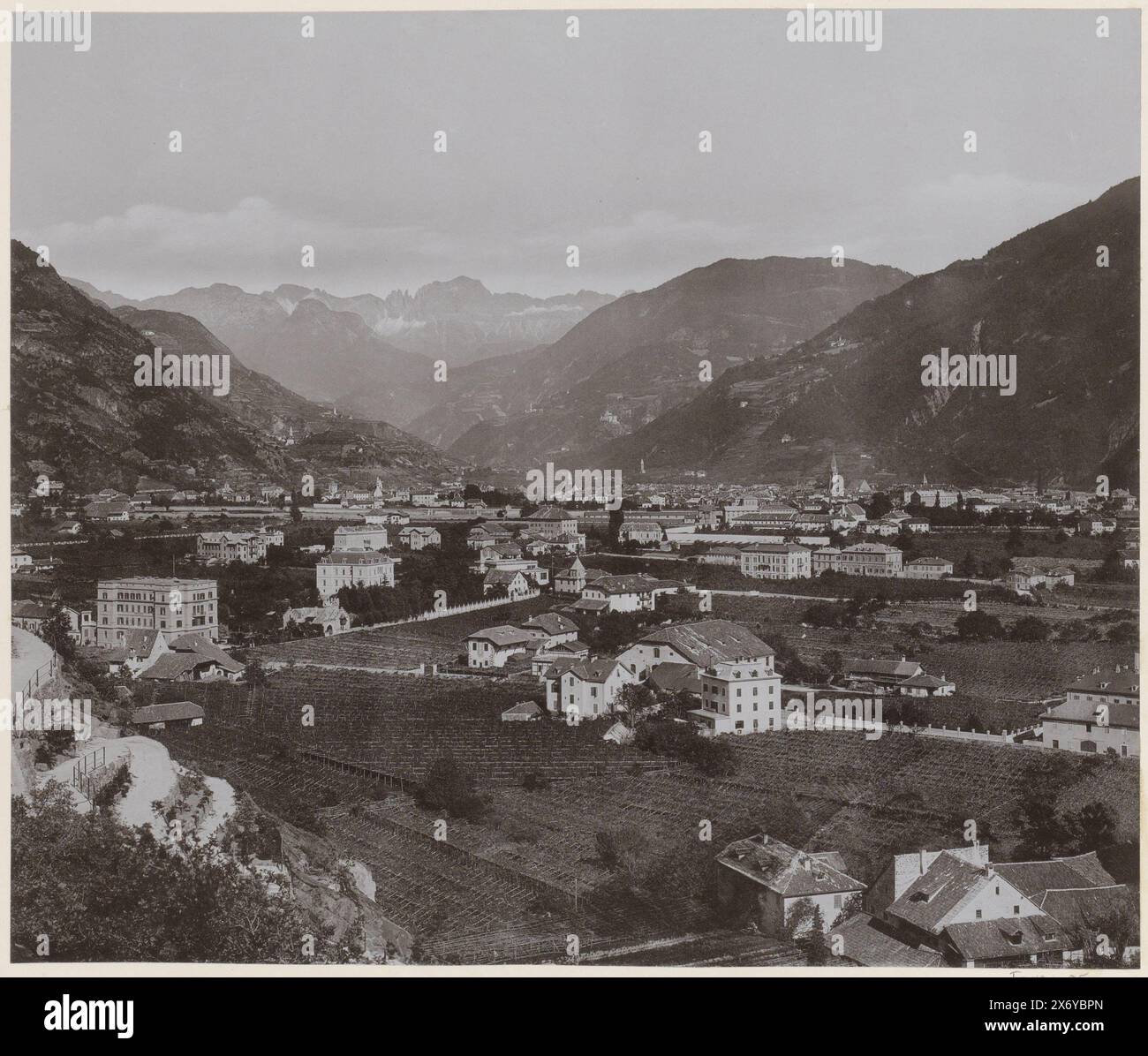 View of Bolzano and the Rosengarten Massif, Part of Travel album with sights in Germany, Austria, Switzerland, Luxembourg and Belgium., photograph, Stengel & Co., (mentioned on object), Bolzano, 1897, paper, collotype, height, 221 mm × width, 263 mm Stock Photo