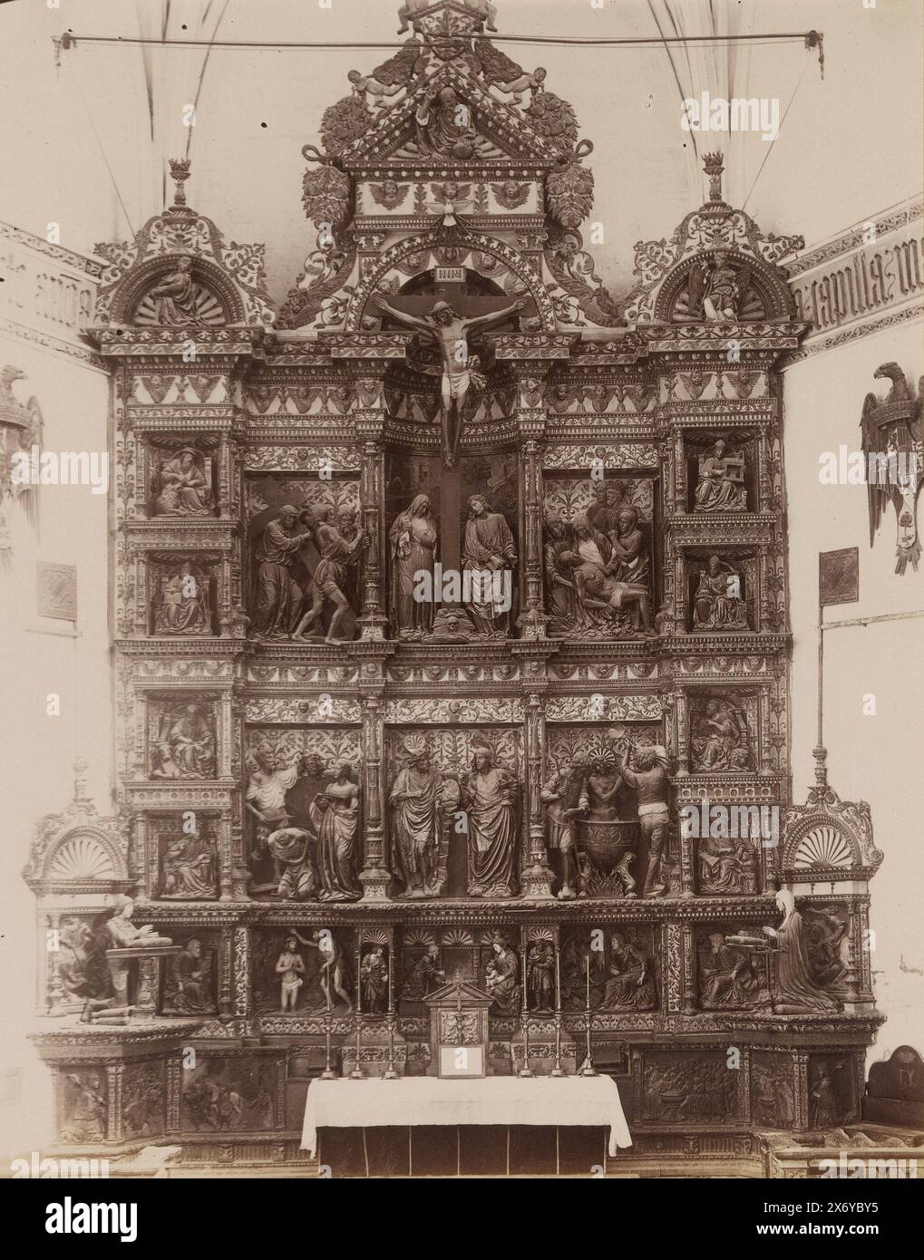 Reredos of the High Altar in the Royal Chapel of Granada Cathedral, Granada, Capilla Real, retablo del Altar Mayor (title on object), This photo is part of an album., photograph, Camino, (mentioned on object), after sculpture by: Felipe de Bigarny, (attributed to), Granada, 1851 - c. 1890, paper, albumen print, height, 261 mm × width, 197 mm Stock Photo