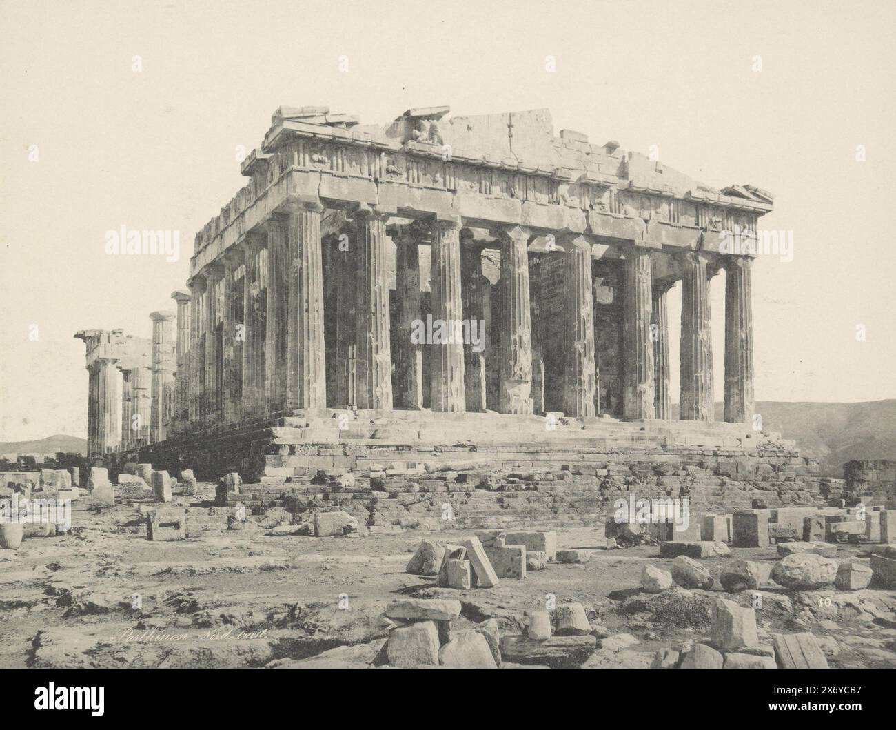 View of the Parthenon in Athens, Parthénon Nord - Ouest. (title on object), Part of Travel album with photos of sights in Greece and Egypt., photograph, anonymous, Akropolis, c. 1895 - in or before 1905, paper, collotype, height, 220 mm × width, 290 mm Stock Photo