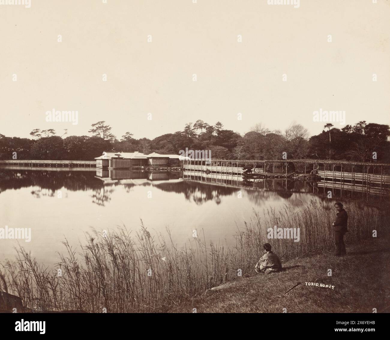 View in the Hama-rikyū park in Tokyo, Matsuno tea house in the garden of Hama Rikiu (a pleasure house of the Mikado) at Tokyo, Japan (title on object), photograph, anonymous, Tokyo, 1884, paper, albumen print, height, 212 mm × width, 263 mm, height, 237 mm × width, 319 mm Stock Photo