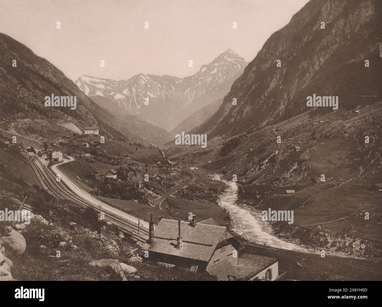 Wassen Station on the Gotthard Railway, Wassen Station (Untere u. mittl. Eisenbahnlinie) (title on object), photomechanical print, anonymous, anonymous, Wassen, 1870 - 1930, paper, collotype, height, 348 mm × width, 457 mm Stock Photo