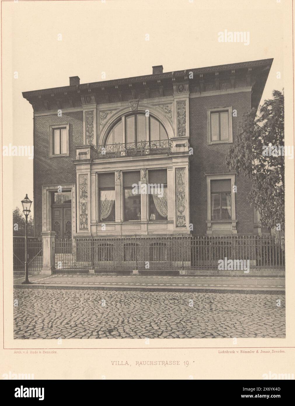 View of a villa at Rauchstrasse 19 in Berlin, Germany, Villa, Rauchstrasse 19 (title on object), Architectur Berlins (series title on object), This print is part of a cover with one hundred prints and six text pages., photomechanical print, anonymous, Römmler & Jonas, (mentioned on object), publisher: Ernst Wasmuth, (mentioned on object), Berlin, Dresden, publisher: Berlin, c. 1872 - in or before c. 1877, paper, collotype, height, 280 mm × width, 233 mm Stock Photo