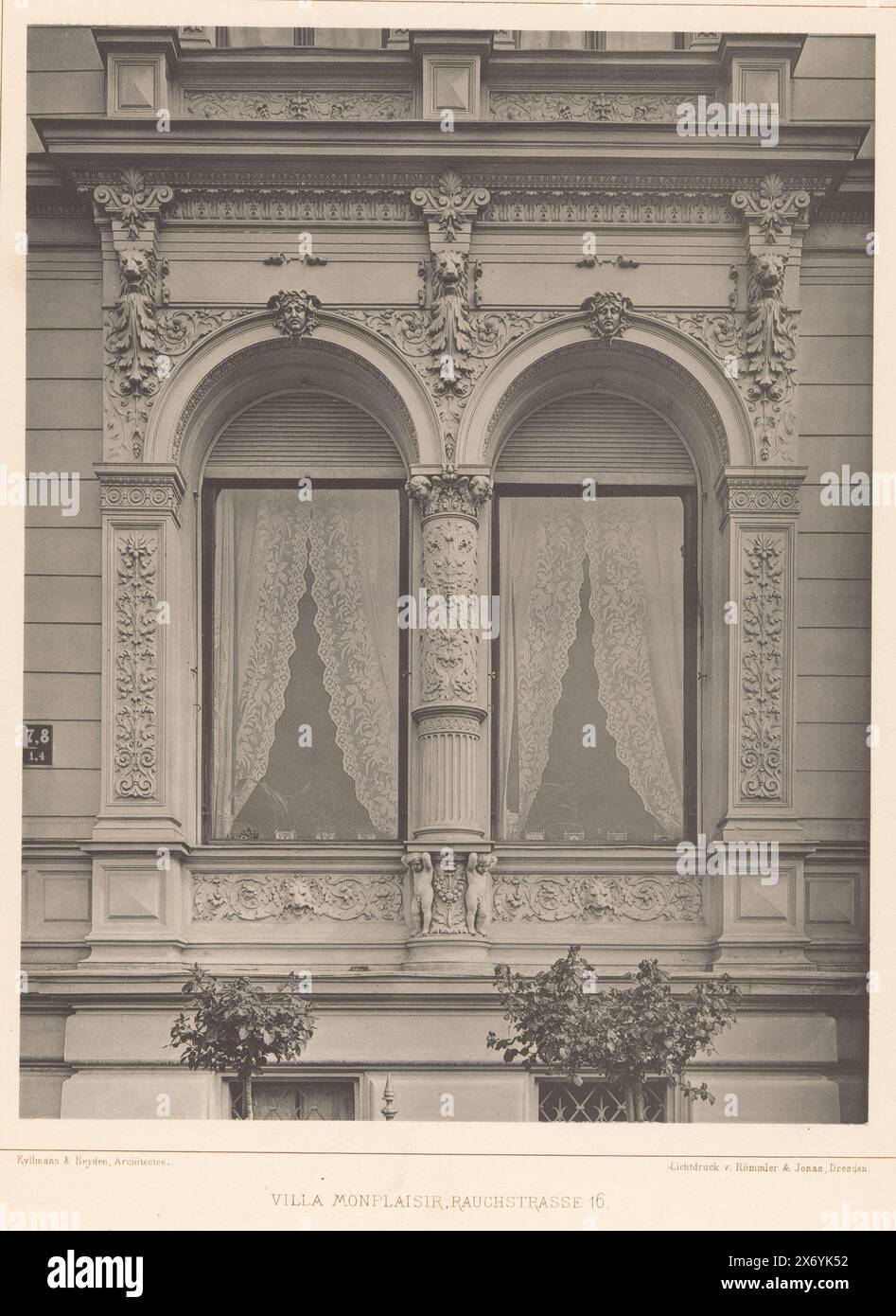 Detail of Villa Monplaisir, Rauchstrasse 16 in Berlin, Germany, Villa Monplaisir, Rauchstrasse 16 (title on object), Architectur Berlins (series title on object), This print is part of a cover with one hundred prints and six text pages., photomechanical print, anonymous, Römmler & Jonas, (mentioned on object), publisher: Ernst Wasmuth, (mentioned on object), Berlin, Dresden, publisher: Berlin, c. 1872 - in or before c. 1877, paper, collotype, height, 313 mm × width, 243 mm Stock Photo