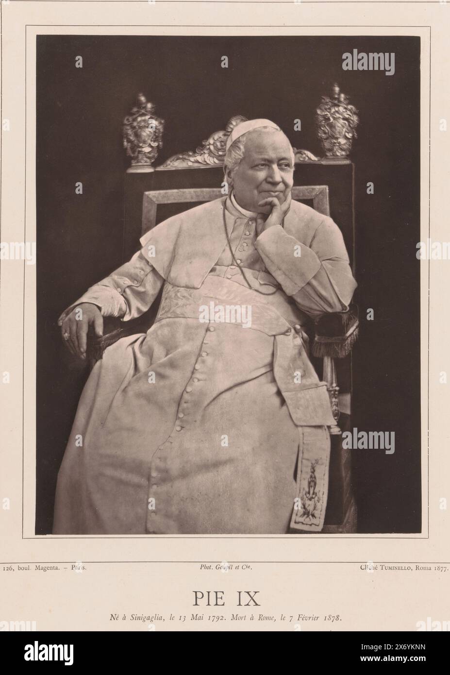 Portrait of Pope Pius IX, Pie IX (title on object), photomechanical print, Ludovico Tuminello, (mentioned on object), Goupil & Cie., (mentioned on object), c. 1873 - in or before 1878, paper, height, 233 mm × width, 180 mm Stock Photo