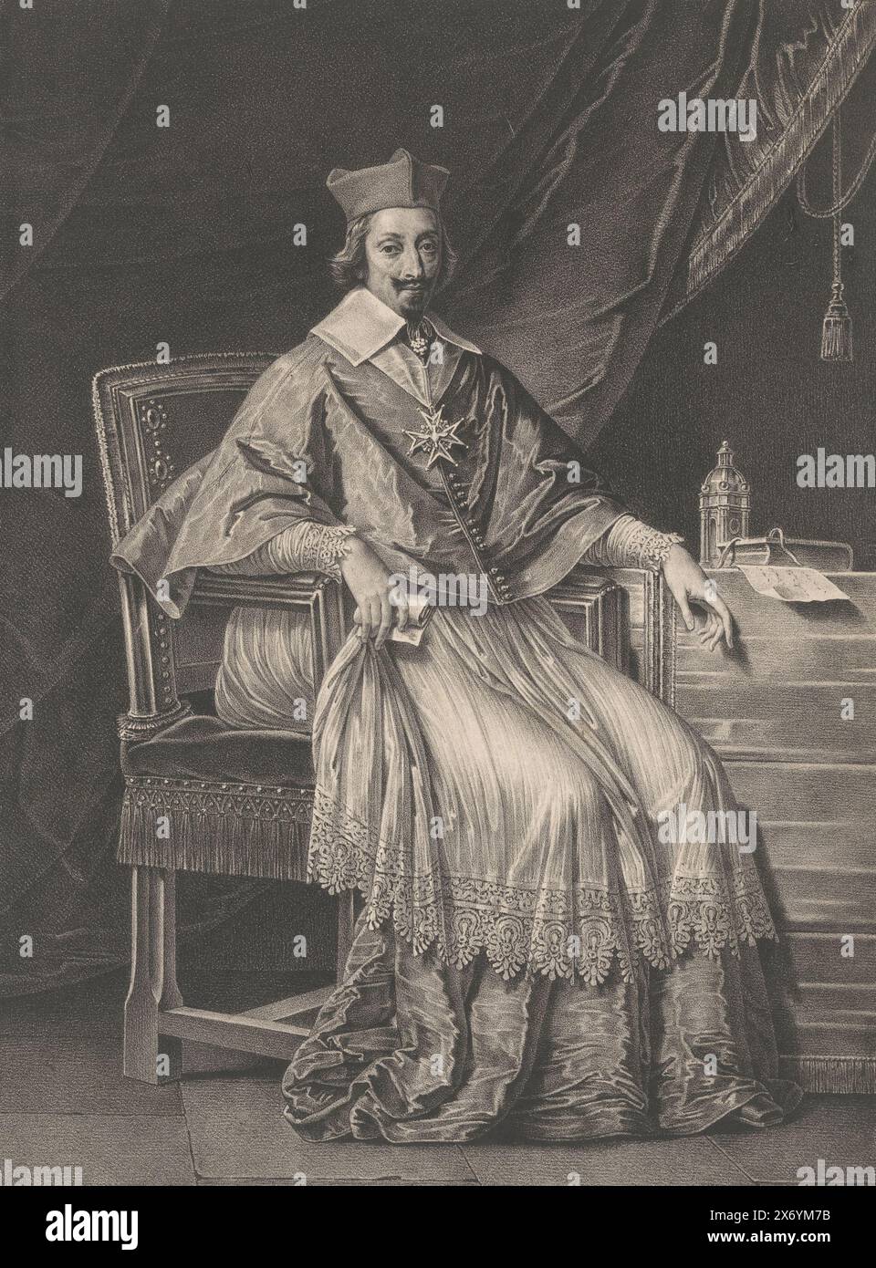 Portrait of Cardinal de Richelieu, Richelieu (title on object), Portraits from the Palais Royal by Philippe de Champaigne (series title), Galerie du Palais Royal (Ph.pe de Champagne) (series title on object), print, print maker: Chrétien, (mentioned on object), after painting by: Philippe de Champaigne, (mentioned on object), printer: Charles Etienne Pierre Motte, (mentioned on object), Paris, in or after 1817 - in or before 1836, paper, height, 344 mm × width, 244 mm Stock Photo