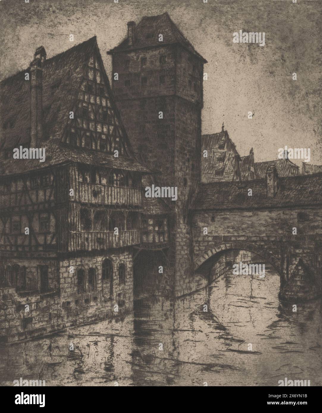 Nürnberg, Henkersteg (original title on object), print, print maker: Ferdinand Eckhardt, (signed by artist), Austria, 1886 - 1922, paper, etching, drypoint, height, 474 mm × width, 395 mm Stock Photo