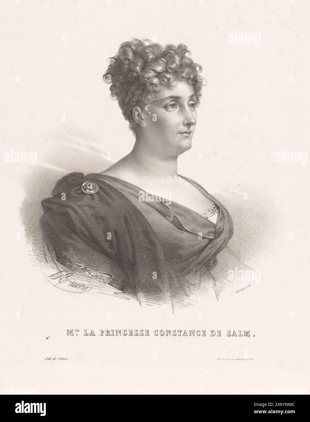 Portrait of Constance de Théis, Mme. la princesse Constance de Salm (title on object), print, print maker: Nicolas Maurin, (mentioned on object), after painting by: Anne-Louis Girodet-Trioson, (mentioned on object), printer: François Jean Villain, (mentioned on object), Paris, c. 1826 - 1852, paper, height, 475 mm × width, 311 mm Stock Photo