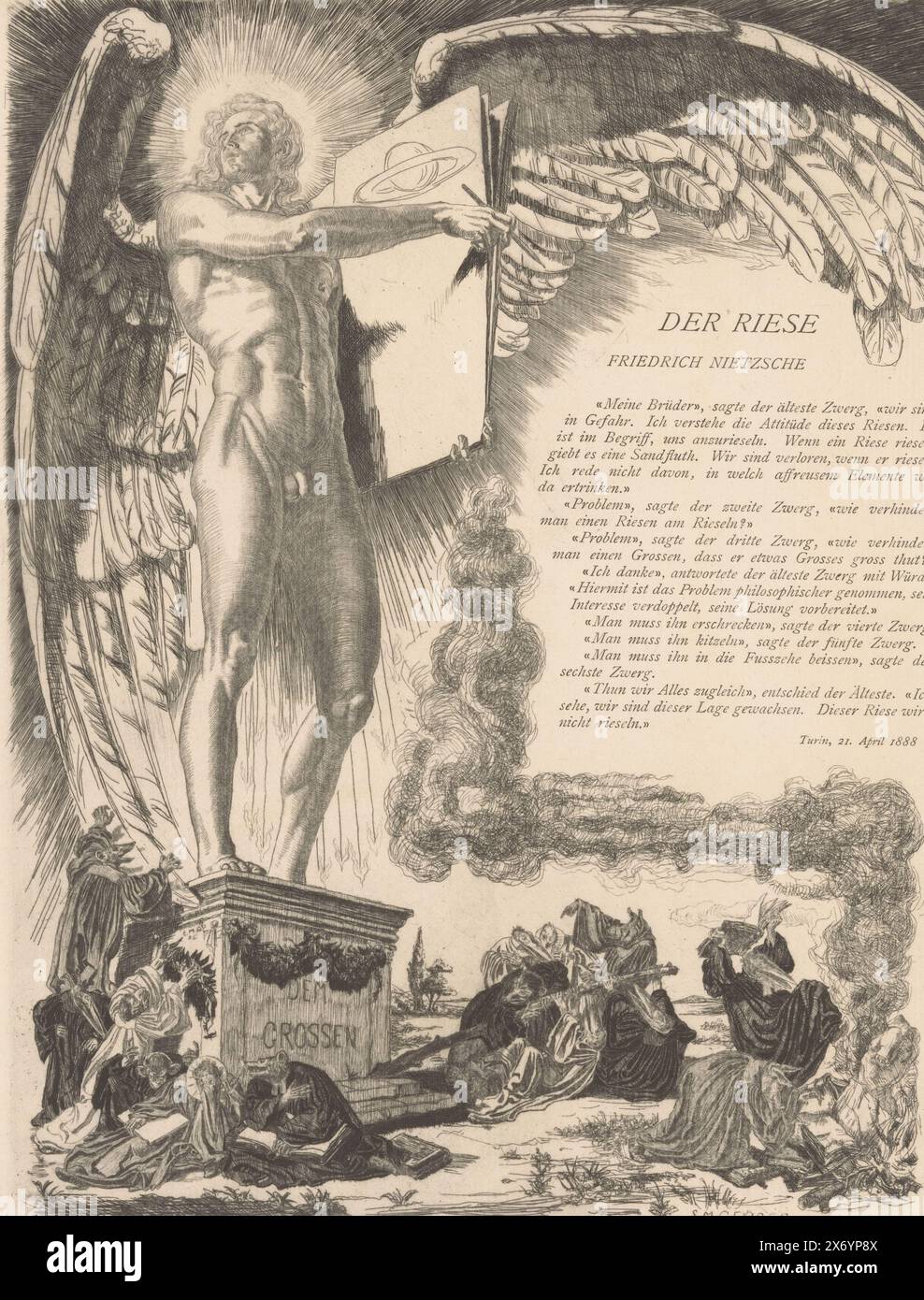 Der Riese Science Triumph of science over faith, Der Riese (title on object), An angel on ...