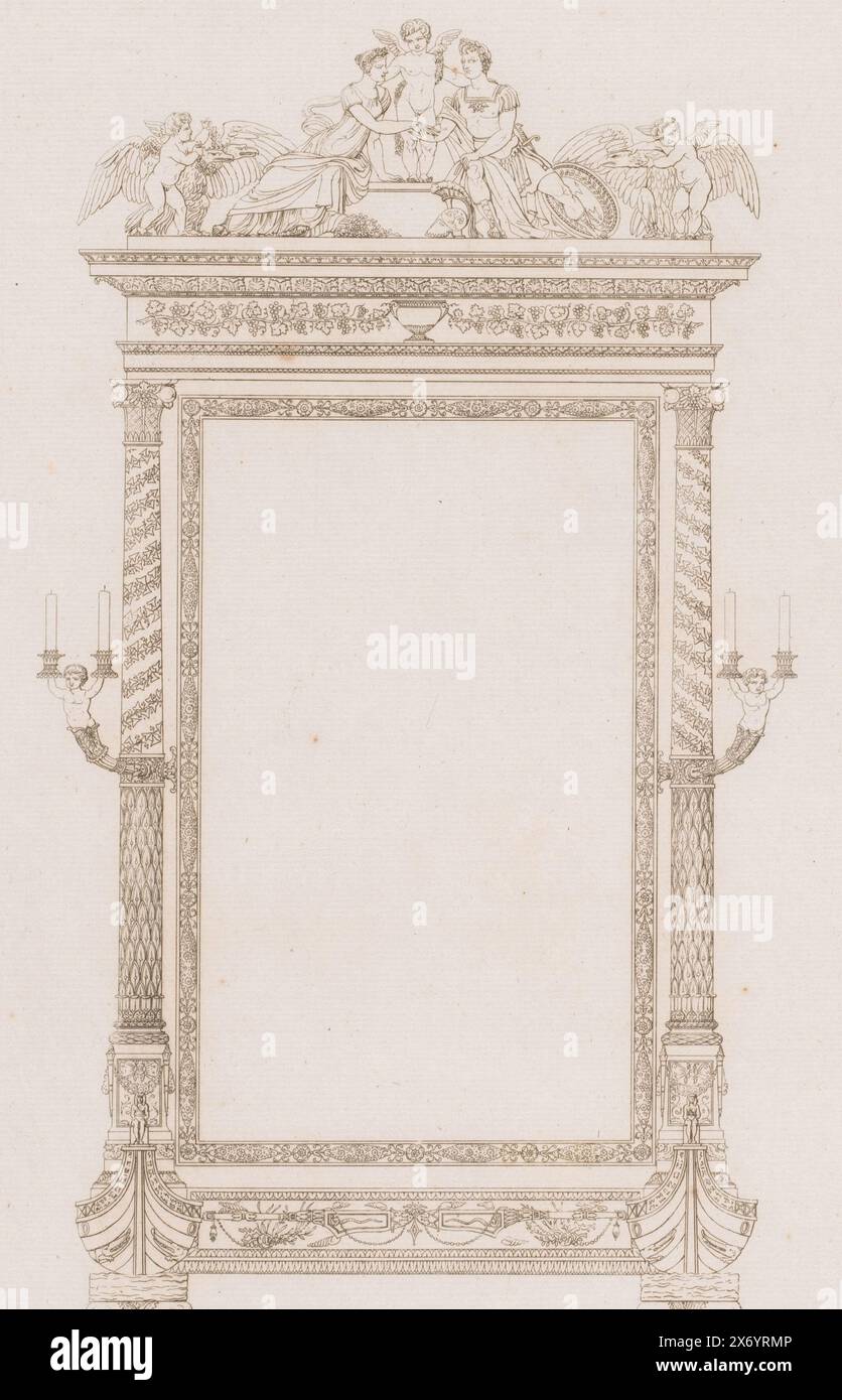 Folding screen crowned with Mars and Venus, Furniture donated to Marie Louise of Austria (series title), Description of the toilet present as a majestée l'impératrice-reine (...) (series title), print, print maker: Adrien Louis Marie Cavelier, (mentioned on object), print maker: Jean Antoine Pierron, (mentioned on object), after design by: Jean Baptiste Claude Odiot, (mentioned on object), Paris, 1811, paper, etching, height, 321 mm × width, 241 mm Stock Photo