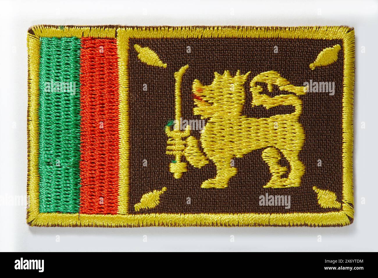 Embroidered emblem of the Sri Lankan national flag, also known as the lion flag Stock Photo