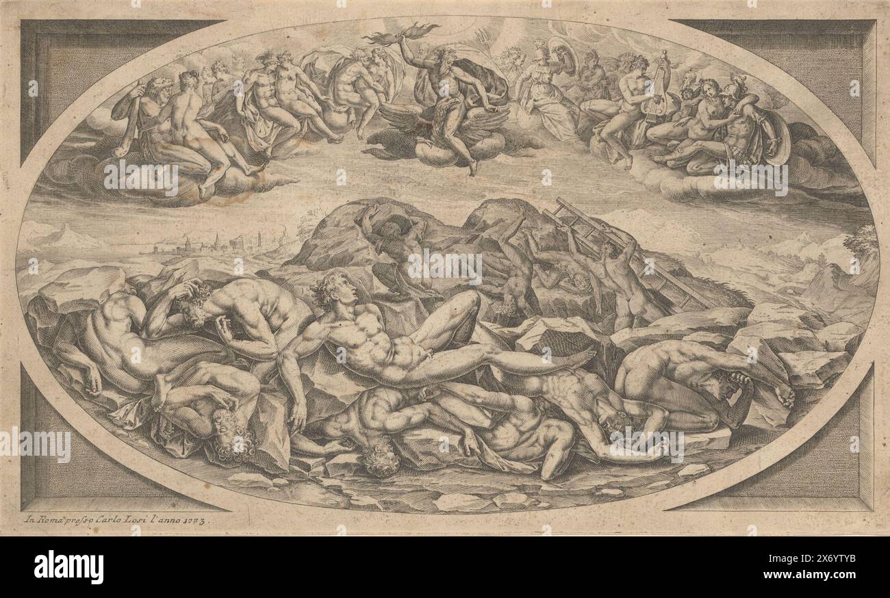 Fall of the Giants, Print is part of an album., print, print maker: Matthäus Greuter, printer: Carlo Losi, (mentioned on object), Rome, 1773, paper, engraving, height, 223 mm × width, 370 mm Stock Photo