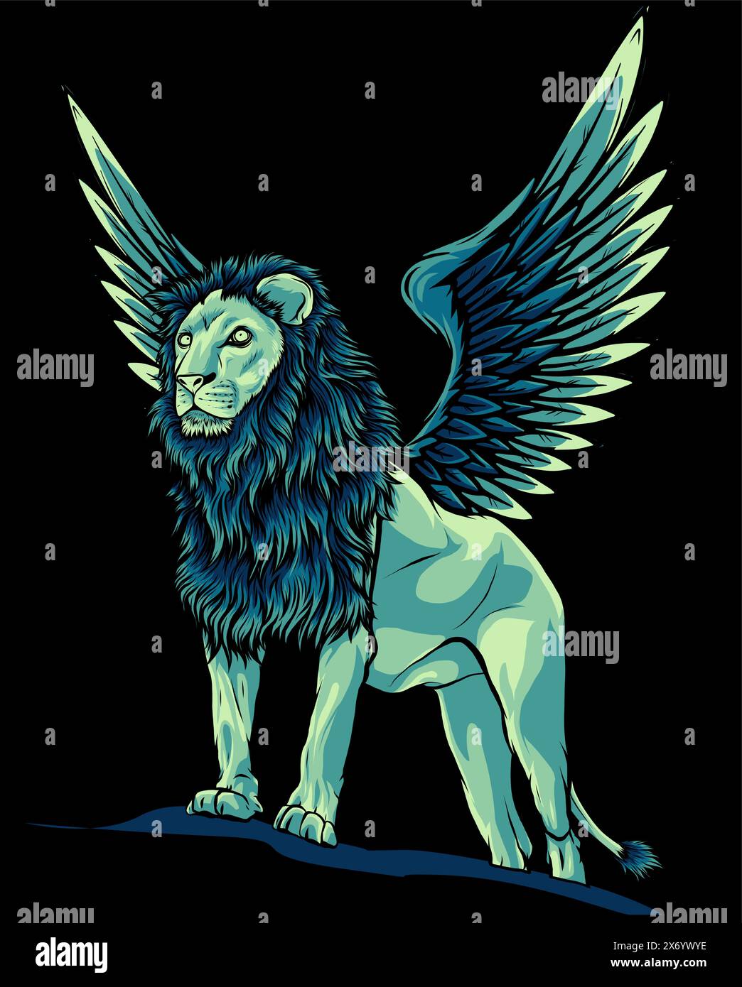 illustration of Winged Lion on black background vector design Stock Vector