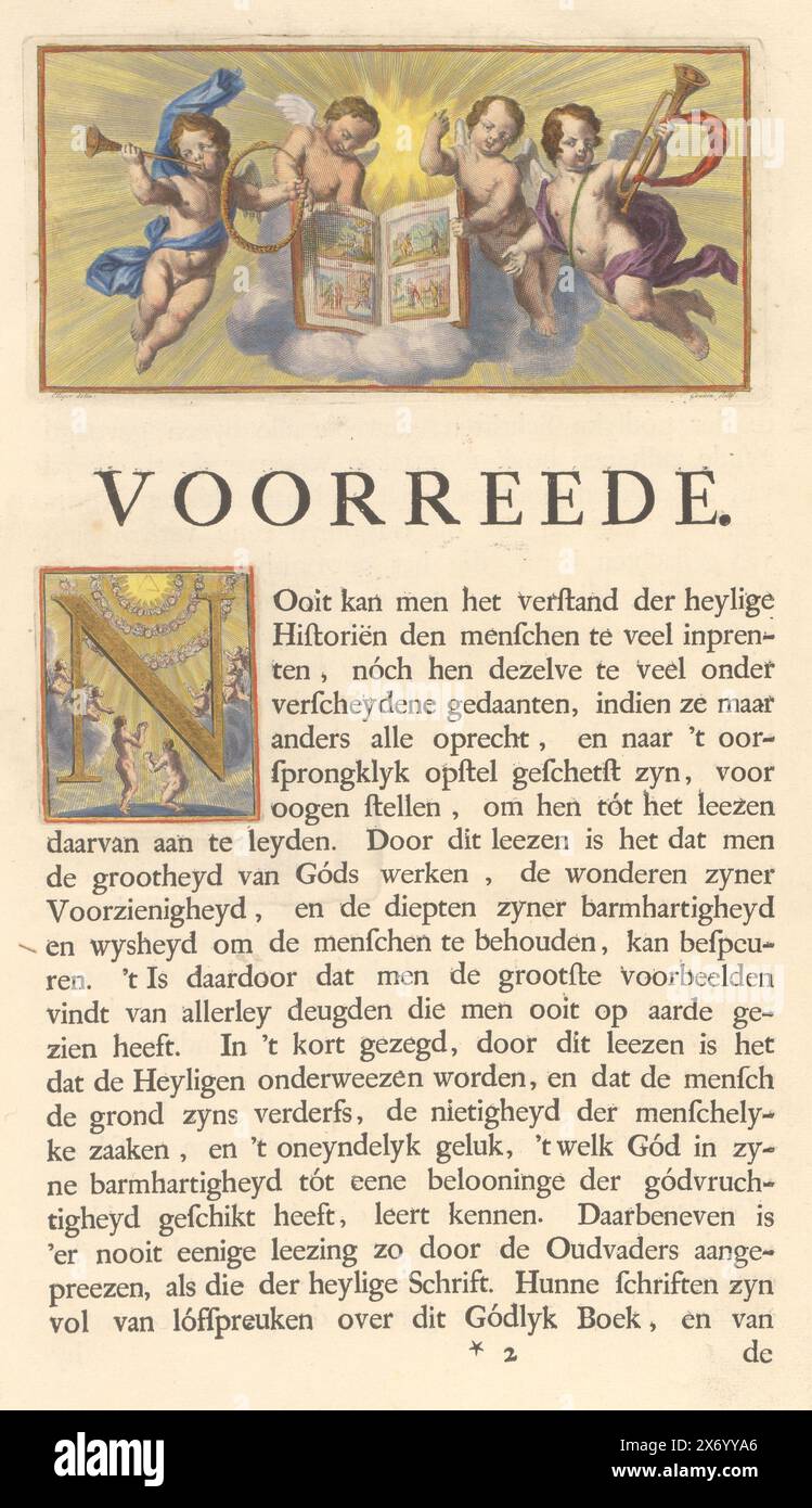 First page of the preface with angels and initial, Voorreede (title on ...
