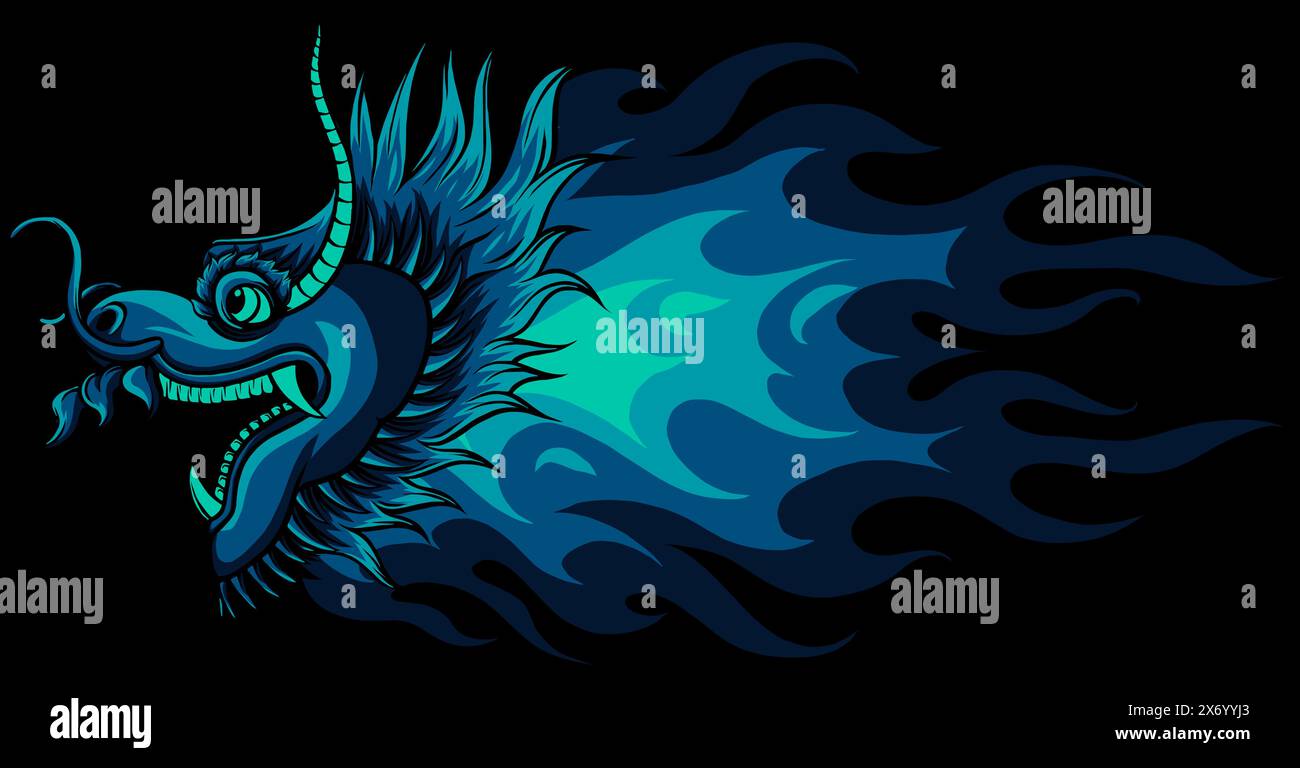 Traditional Asian Dragon on black background. This is vector illustration ideal for a mascot and tattoo Stock Vector