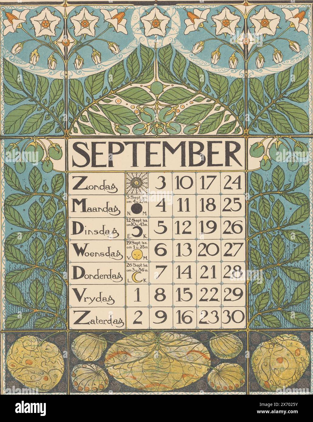 Calendar sheet for September 1899, A rectangular frame with the days of ...