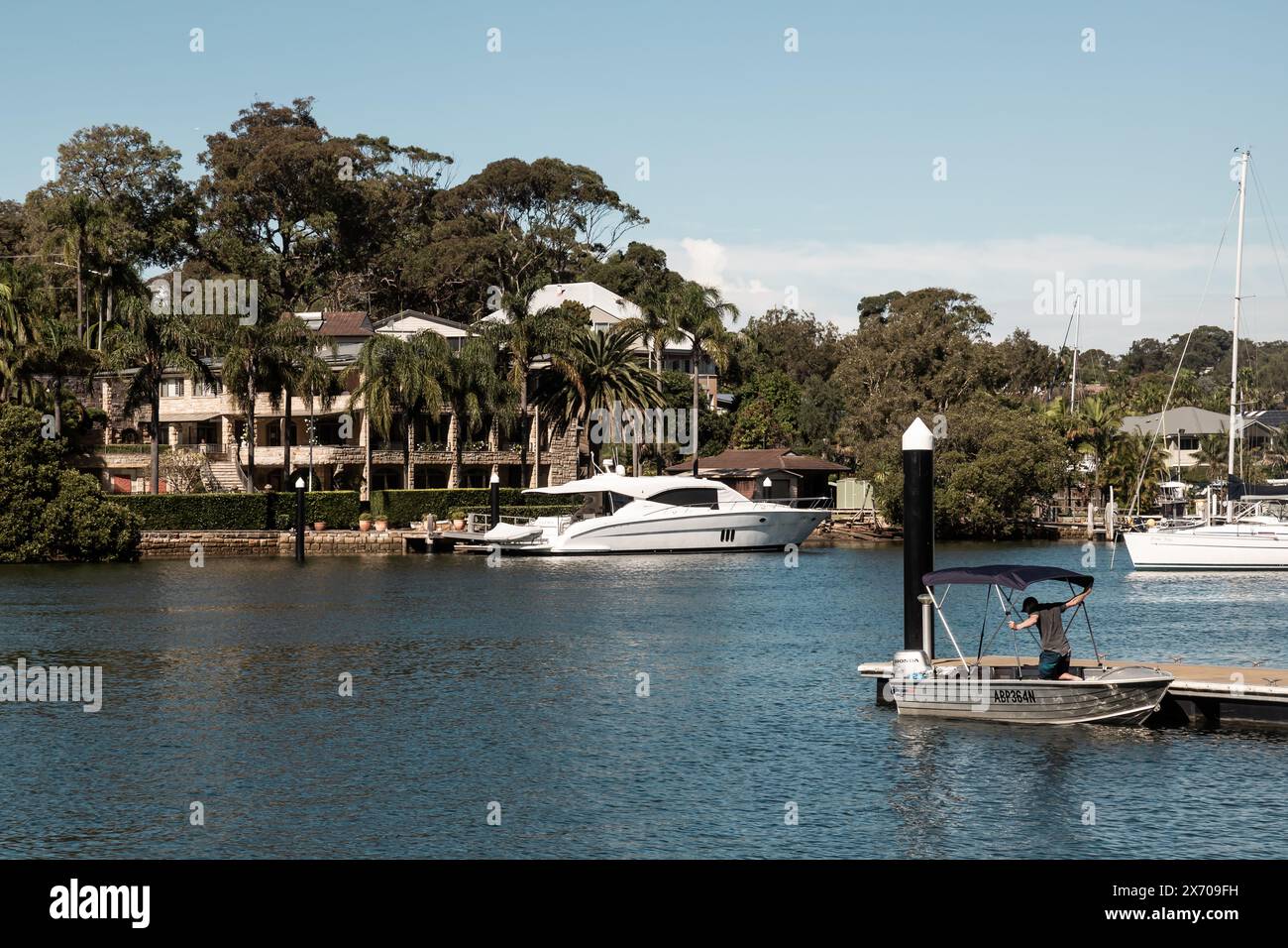 Residential properties overlooking Bayview Dog Park, Rowland Reserve, Bayview, Sydney. Stock Photo
