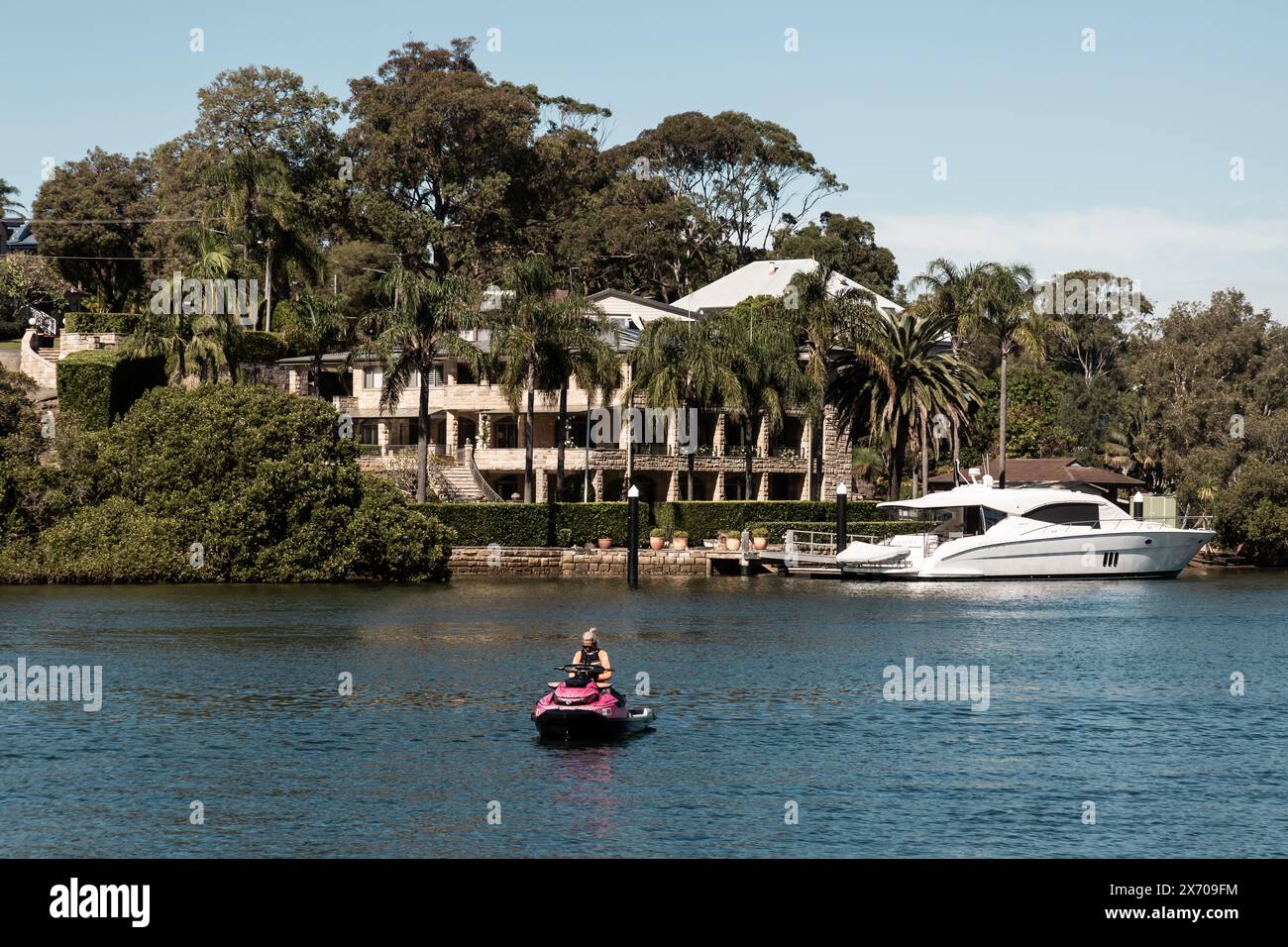 Residential properties overlooking Bayview Dog Park, Rowland Reserve, Bayview, Sydney. Stock Photo