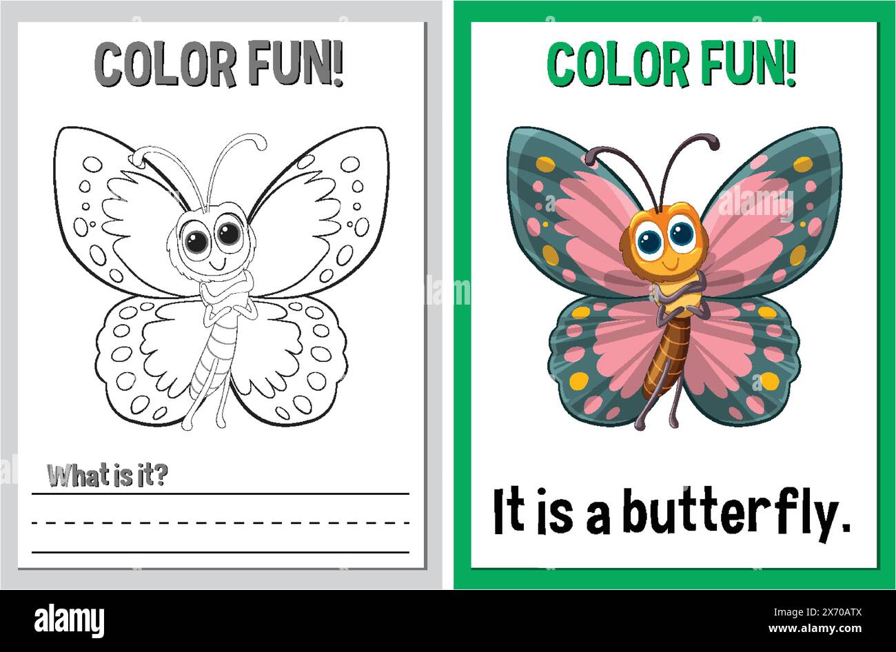 Educational coloring sheets for children, featuring butterflies Stock ...