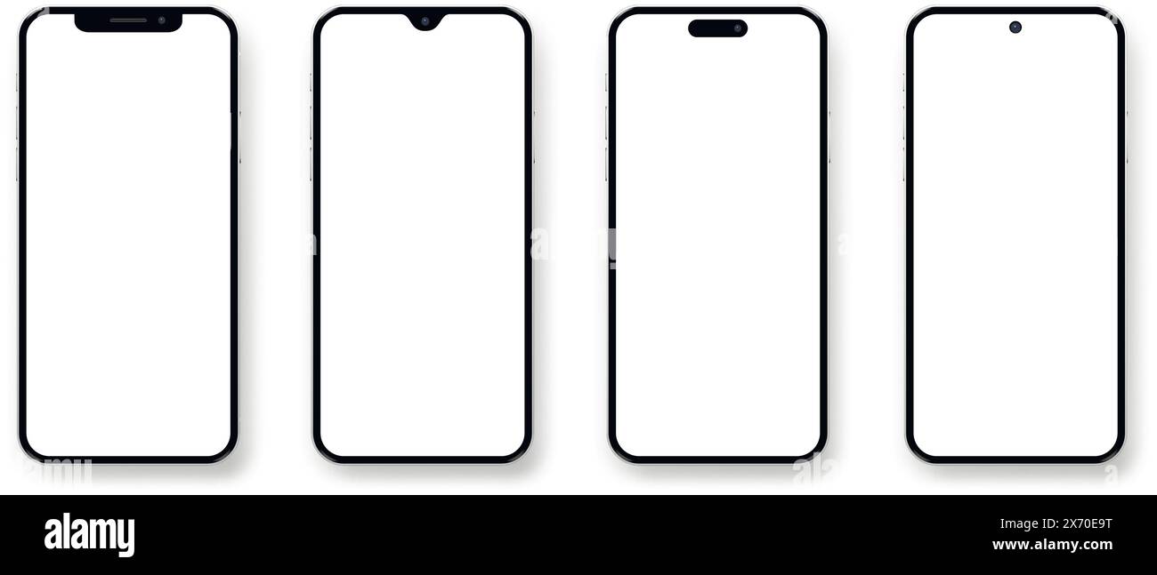 Realistic mobile phones mockup with blank screen isolated on white ...