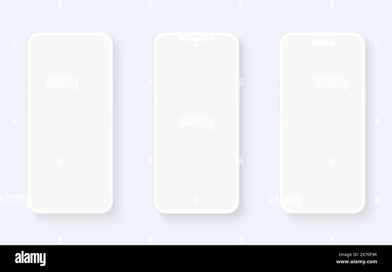 White mockup smartphone set with blank screen. Vector illustration ...