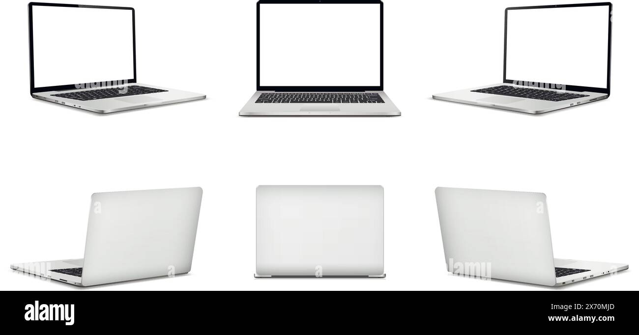 Realistic laptop mockup with blank screen isolated on white background ...