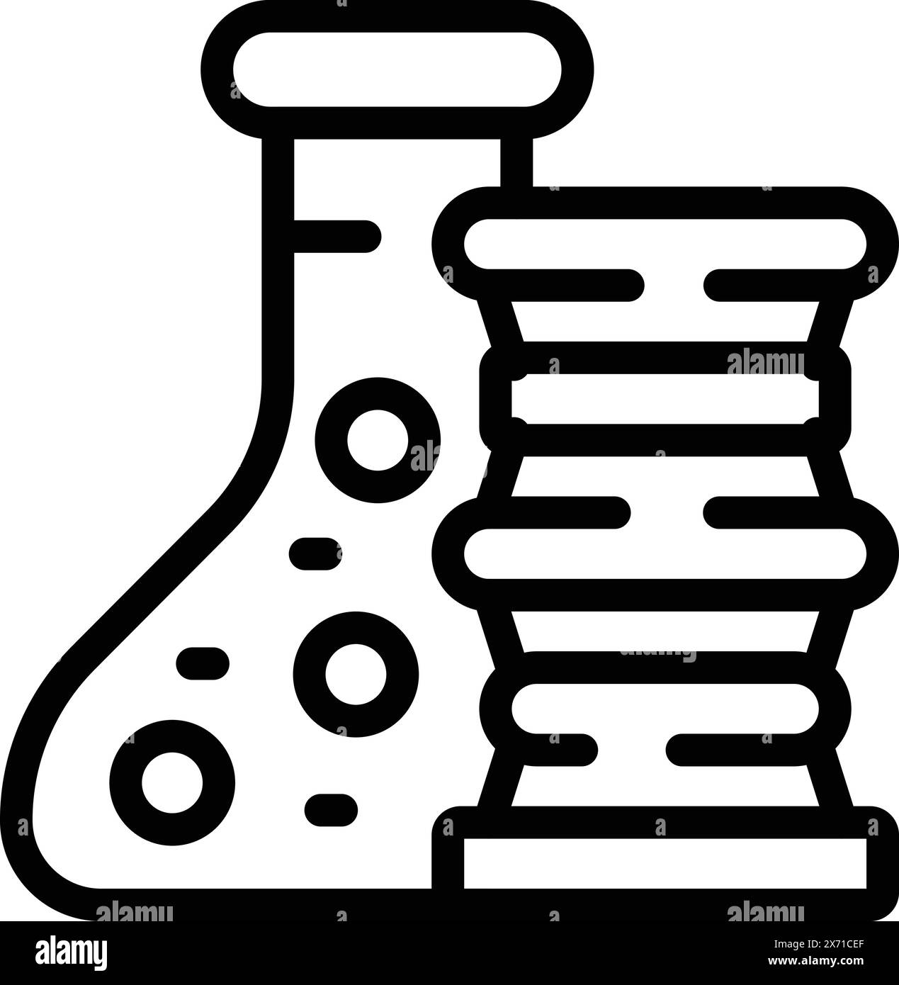 Cartoon science laboratory equipment icons in black and white vector line art illustration set of scientific glassware. Experiment tools. Chemical analysis Stock Vector