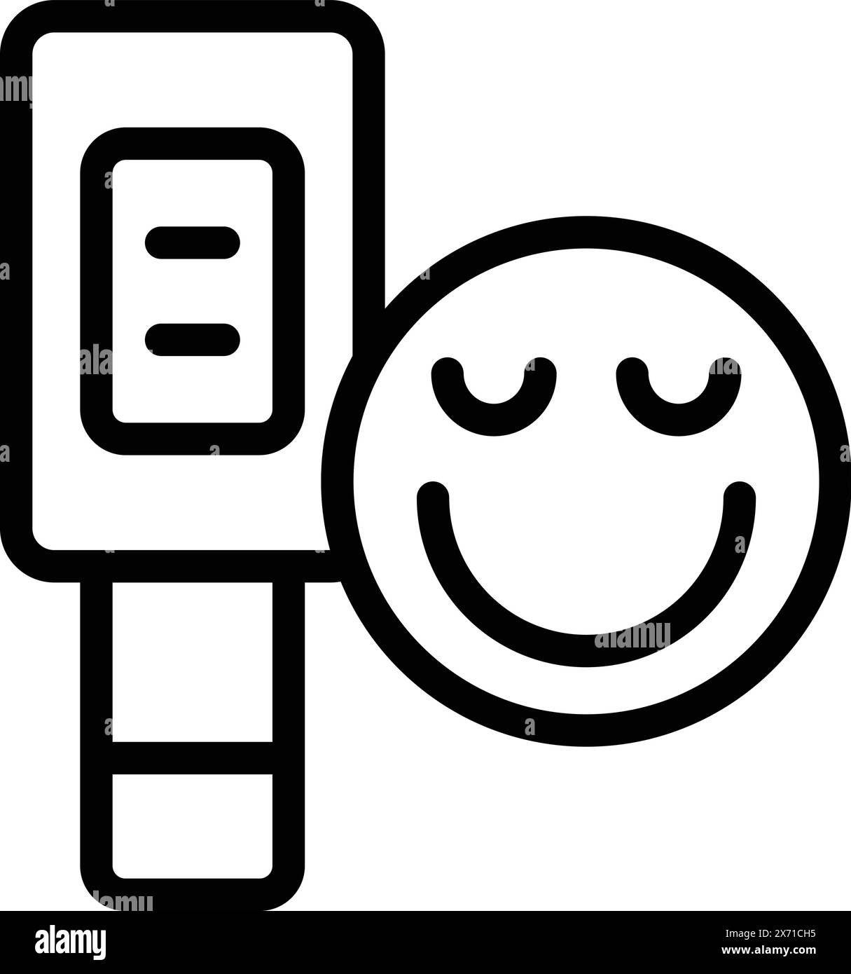 Happy customer satisfaction meter with positive review icon in black and white line art style for quality assessment and user experience symbol Stock Vector