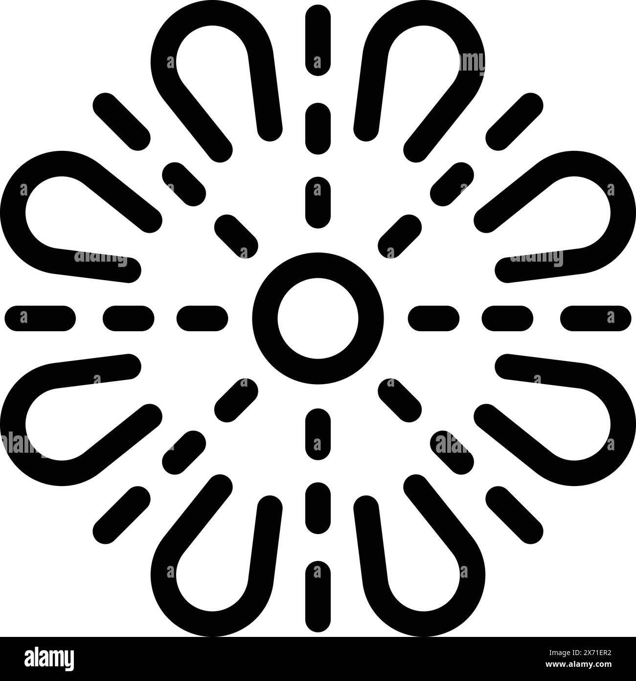 Graphic vector icon of a stylized sunburst with rays in a bold black ...