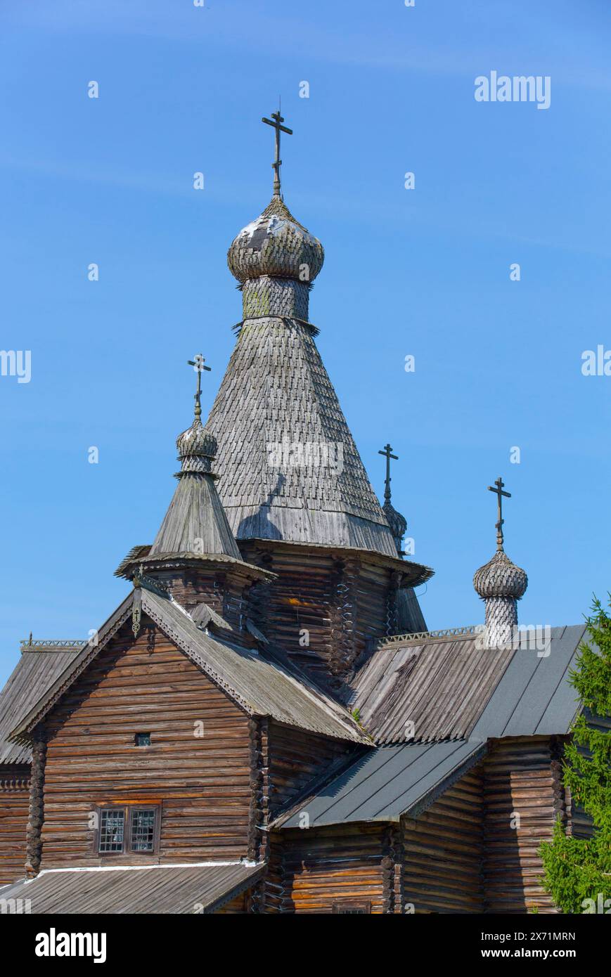 Church of the Nativity of the Holy Virgin, Vitoslavlitsy Museum of Wooden Architecture, Veliky Novgorod, Novgorod Oblast, Russia Stock Photo