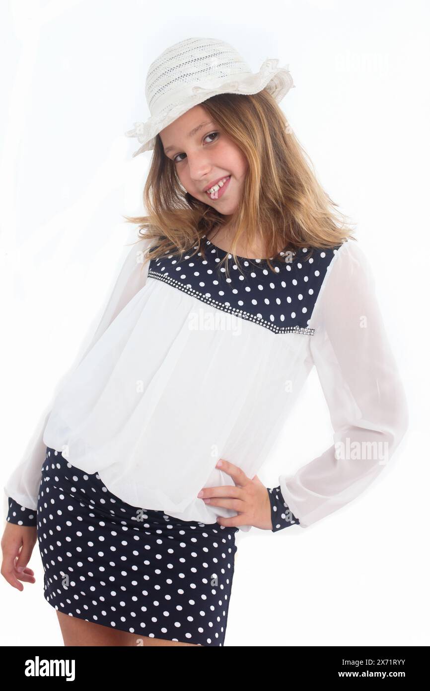 portrait of a cheerful preteen girl on white background Stock Photo - Alamy