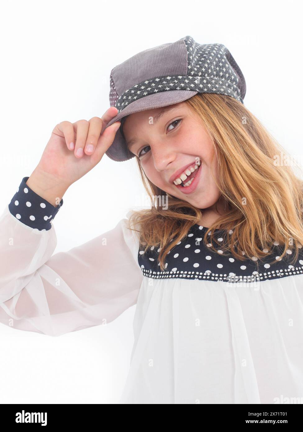 portrait of a cheerful preteen girl on white background Stock Photo - Alamy