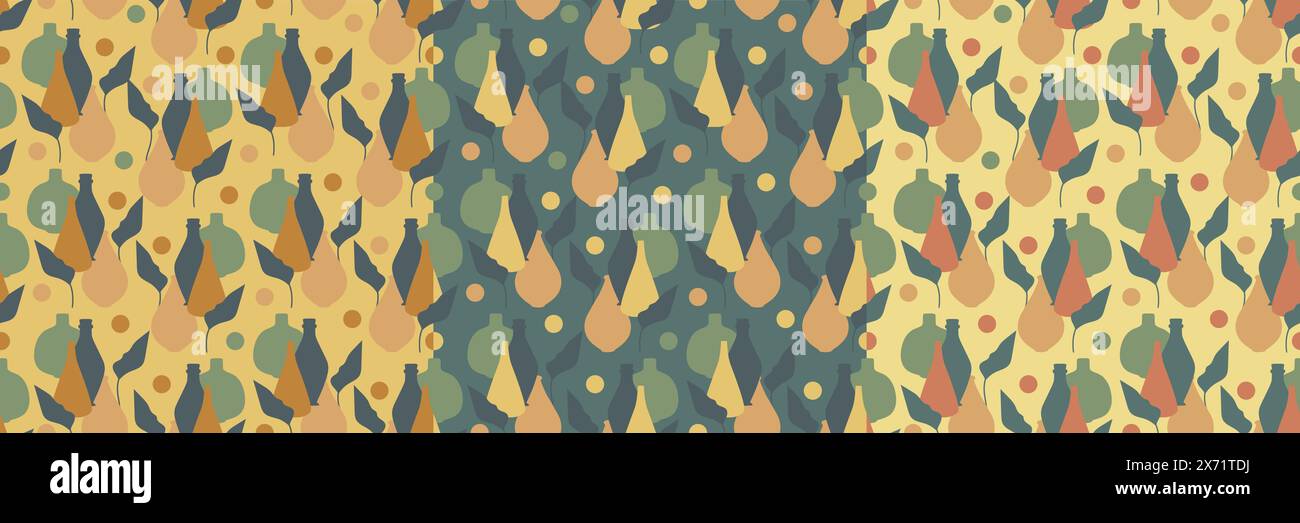 Aesthetic vases seamless vector pattern collection. Boho neutral colors multicolored simple background. Different size elements endless texture. Vecto Stock Vector