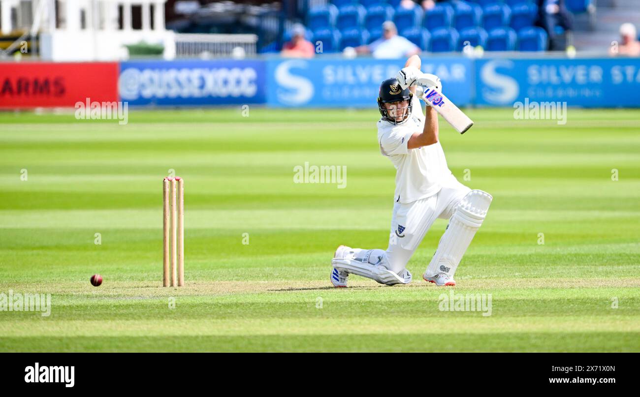 Hove UK 17th May 2024 - James Coles batting for Sussex on the first day of  the Vitality County Championship League Two cricket match between Sussex and Yorkshire at the 1st Central County Ground in Hove : Credit Simon Dack /TPI/ Alamy Live News Stock Photo