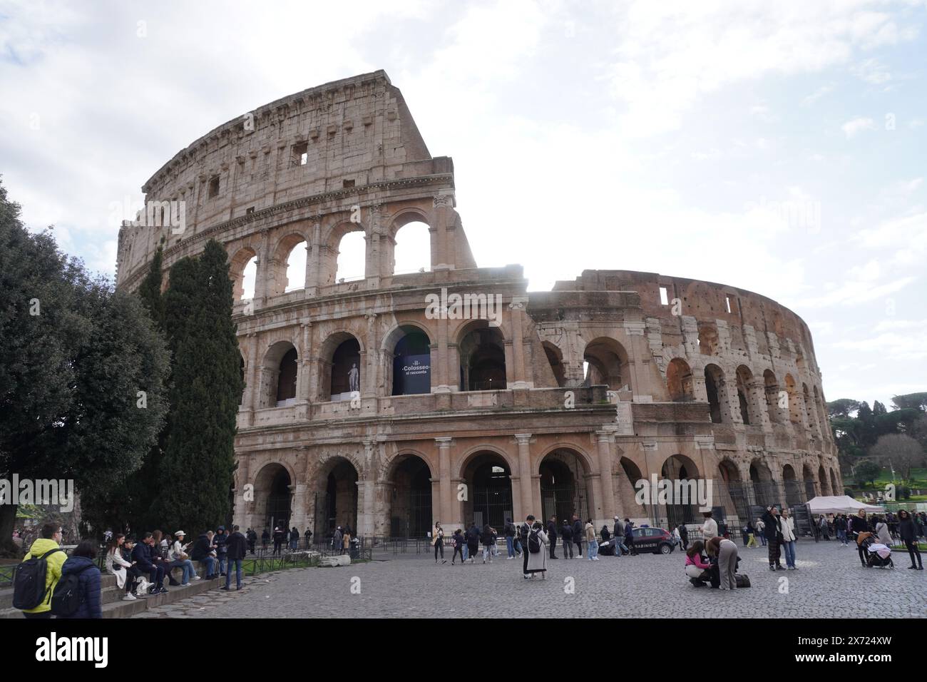 Experience the timeless grandeur of Rome's iconic Colosseum, where ancient history and modern wonder converge. Stock Photo