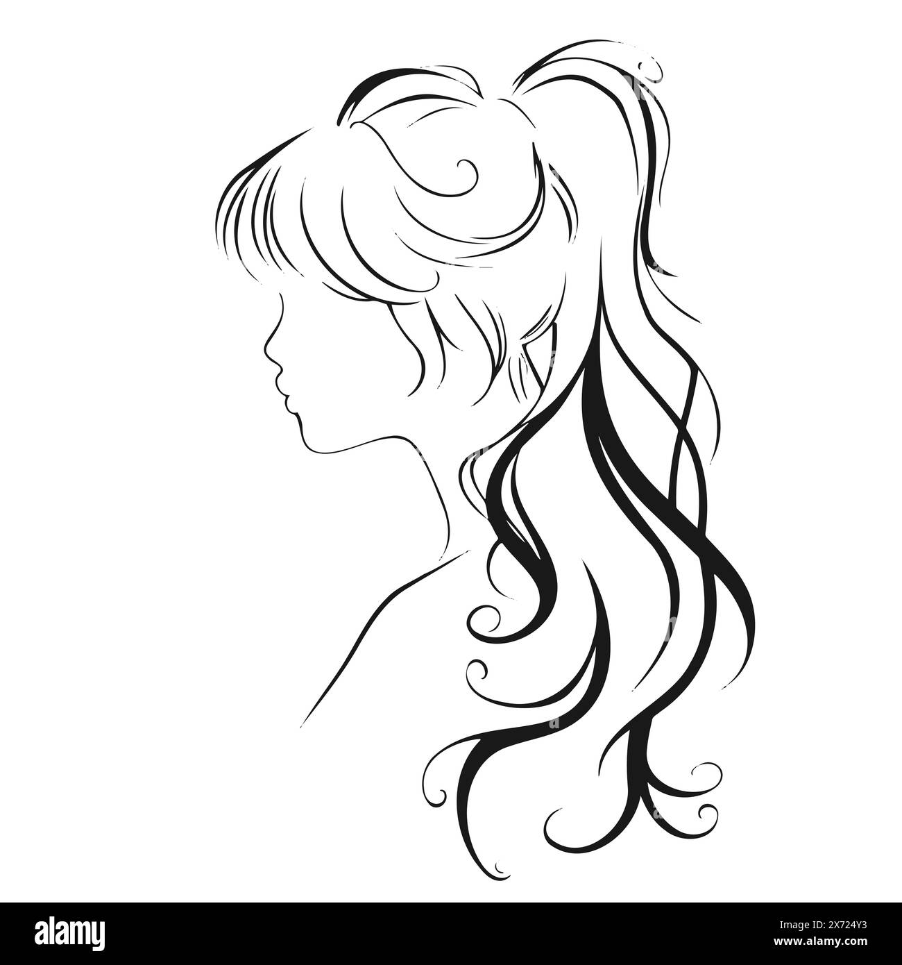 Monochrome illustration of a woman with flowing hair Stock Vector