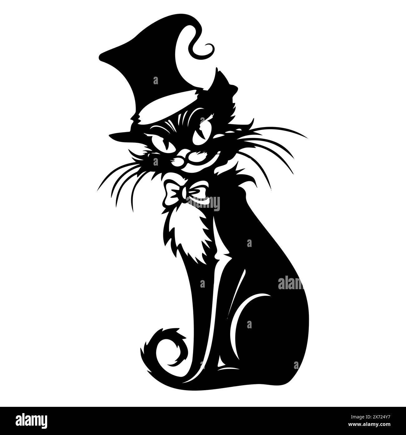 Artistic illustration of a cat in hat and bow tie Stock Vector Image ...