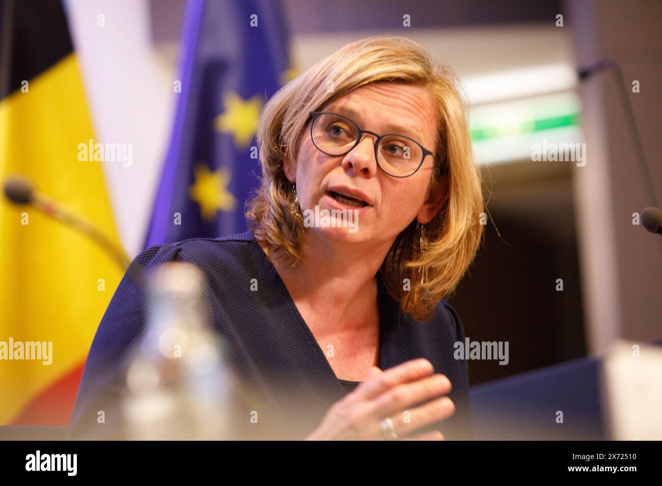 Brussels, Belgium. 17th May, 2024. State secretary for gender equality and diversity Marie-Colline Leroy pictured during a press conference after a Minister's Kern meeting of the Federal Government, Friday 17 May 2024 in Brussels. BELGA PHOTO HATIM KAGHAT Credit: Belga News Agency/Alamy Live News Stock Photo