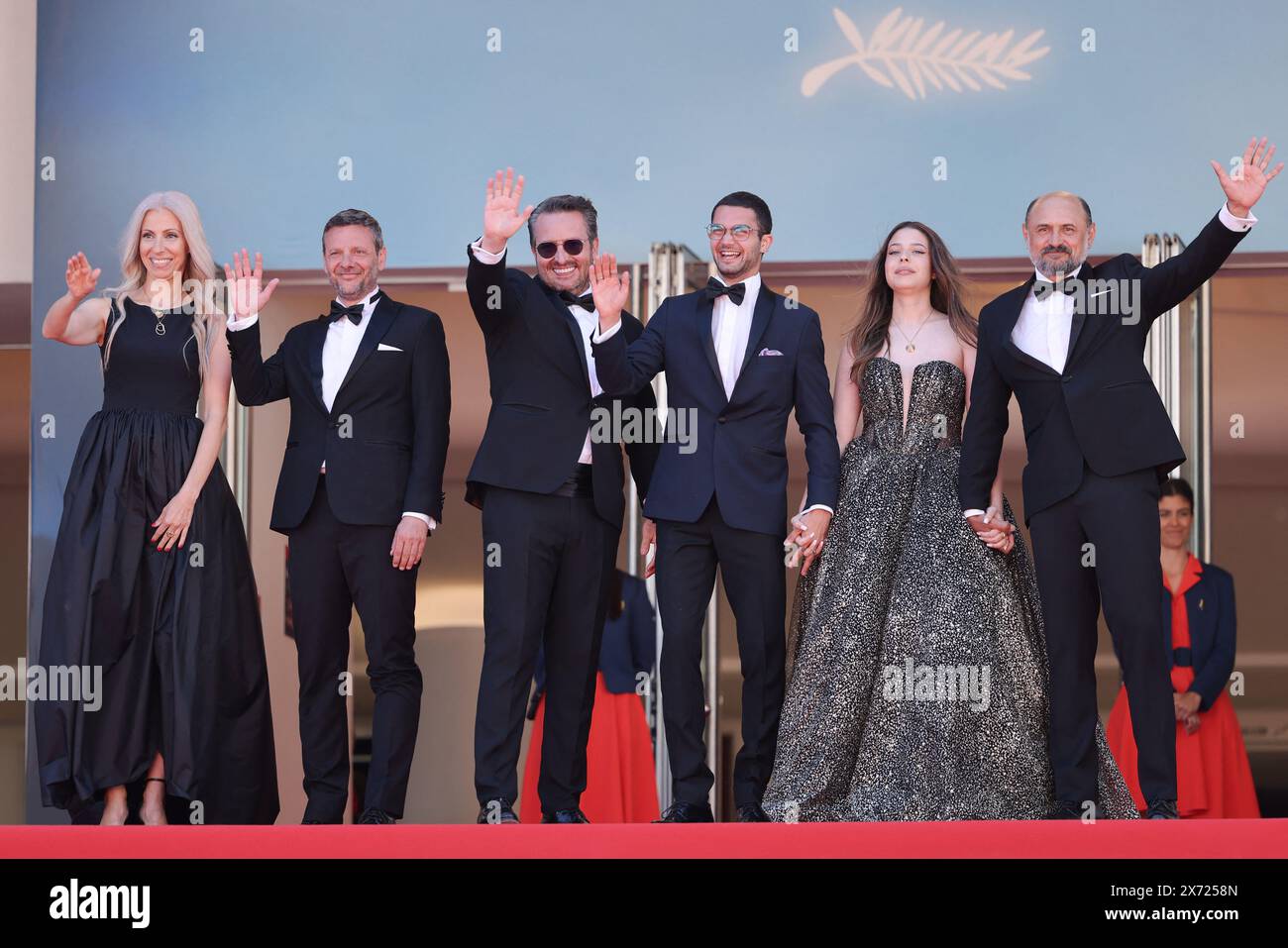 Cannes, France. 17th May, 2024. Valeriu Andriuta, guests, Emanuel Parvu, Bogdan Dumitrache and guest attending the 'Trei Kilometri Pana La Capatul Lumii' (Three Kilometres To The End Of The World) Red Carpet at the 77th annual Cannes Film Festival at Palais des Festivals on May 17, 2024 in Cannes, France. Photo by David Boyer/ABACAPRESS.COM Credit: Abaca Press/Alamy Live News Stock Photo