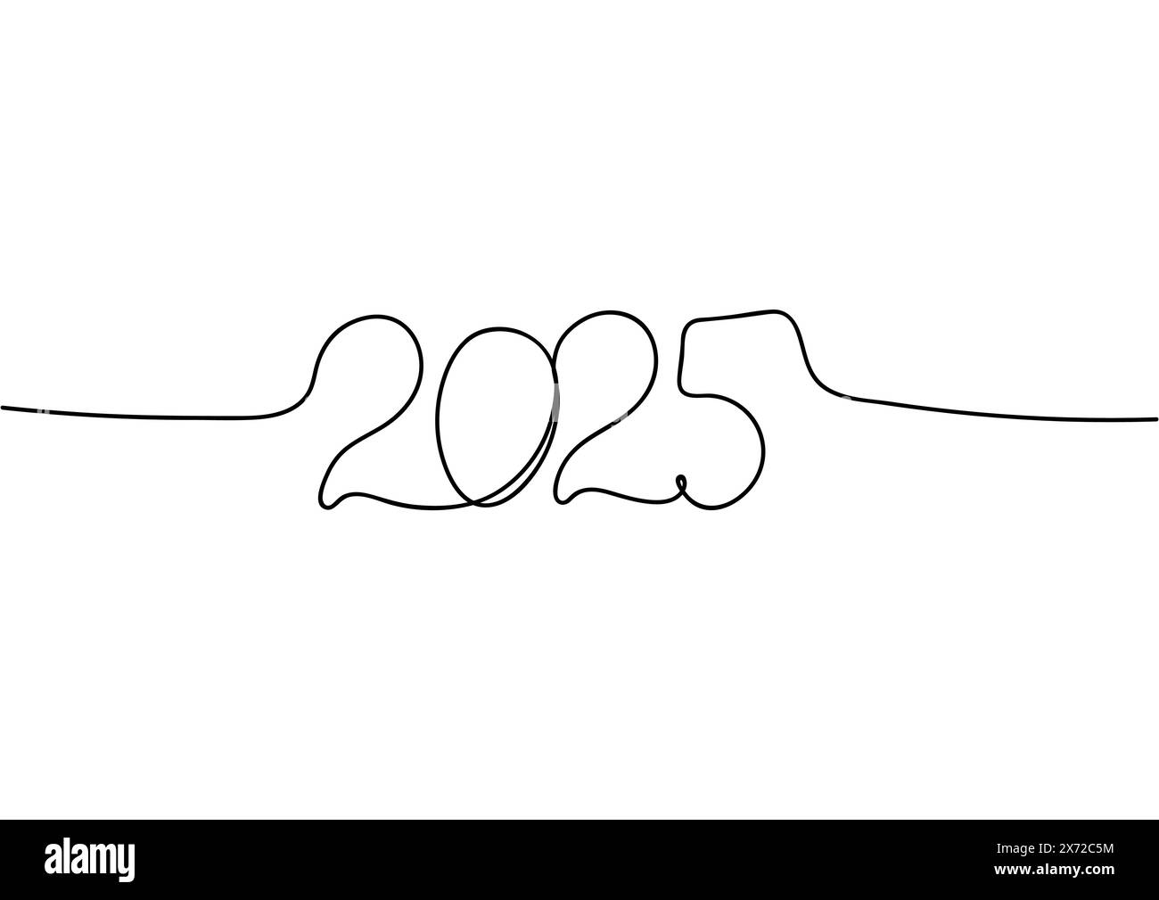 2025, single line , one hand drawn, lineart lettering new year. Vector